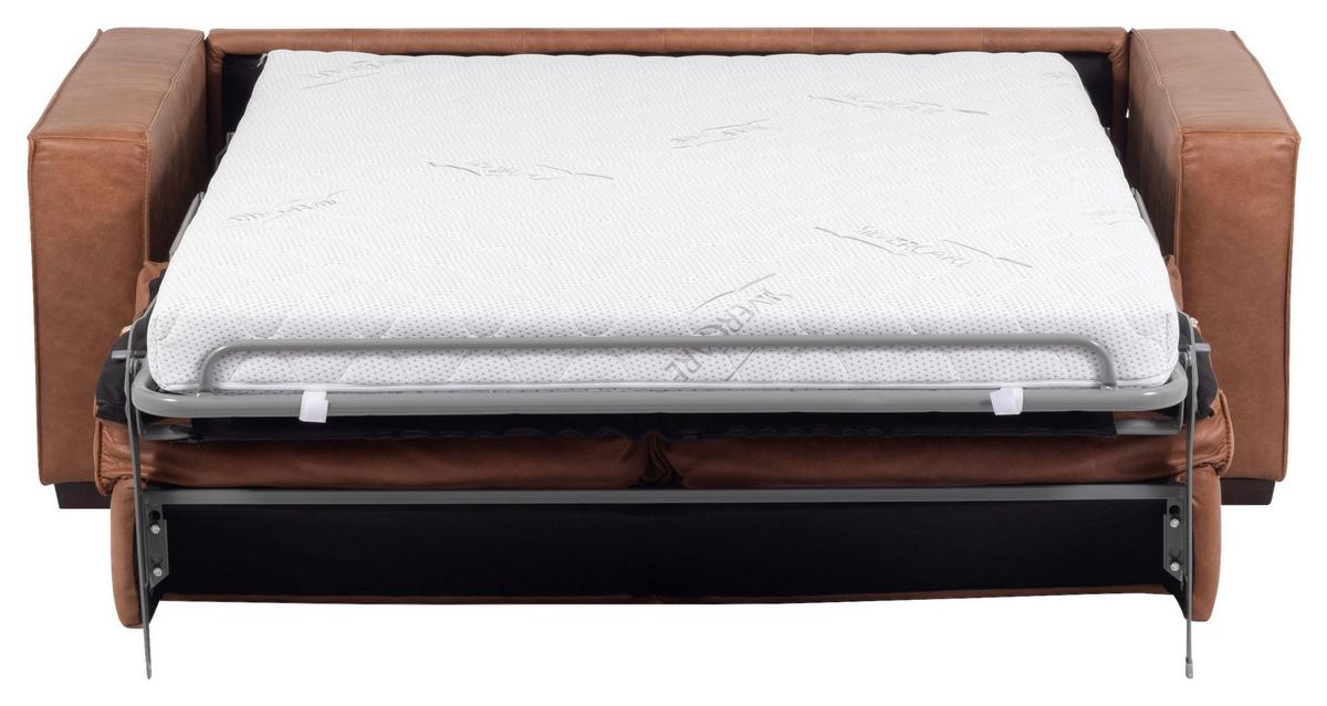 Schlafsofa Texas Cognac Anilinleder, B: 203 Cm - Cognac/Dunkelbraun, Design, Leder (203/85/99cm) - MID.YOU