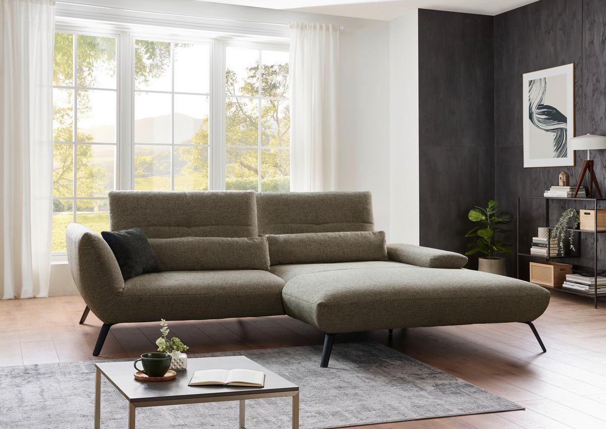 Ecksofa Dover erweiterbar Olivgrün 191-207x273cm - Schwarz/Olivgrün, Trend, Holzwerkstoff/Textil (191-207/273cm)