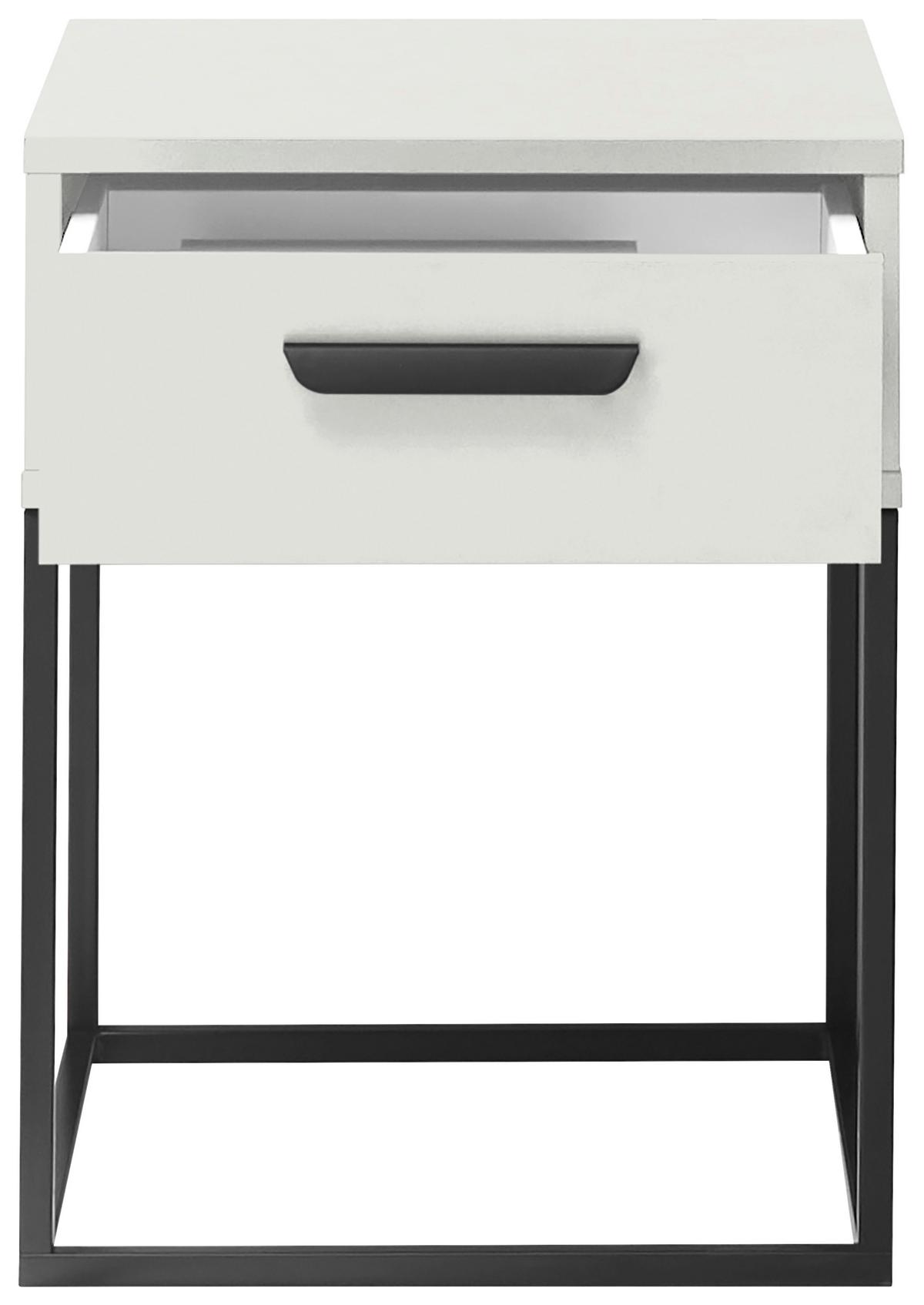 Nočný stolík SUNA 1 zásuvka dekor biela - čierna/biela, Modern, kov/kompozitné drevo (40/52/38,5cm)