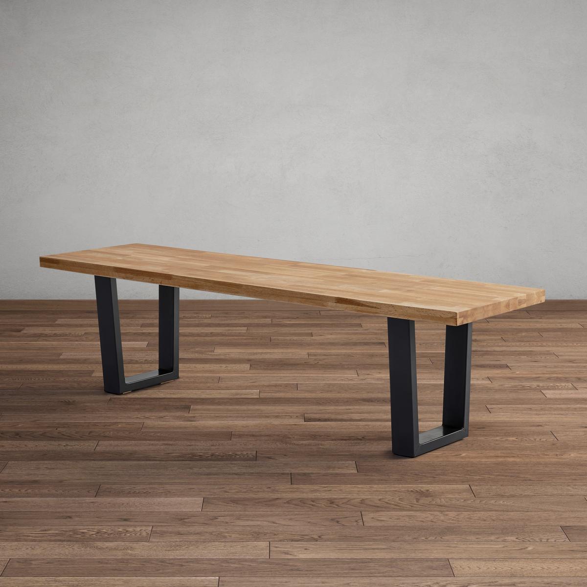 Lavica Kayla dub masív - čierna/farba duba, Modern, kov/drevo (175/46/45cm) - Modern Living