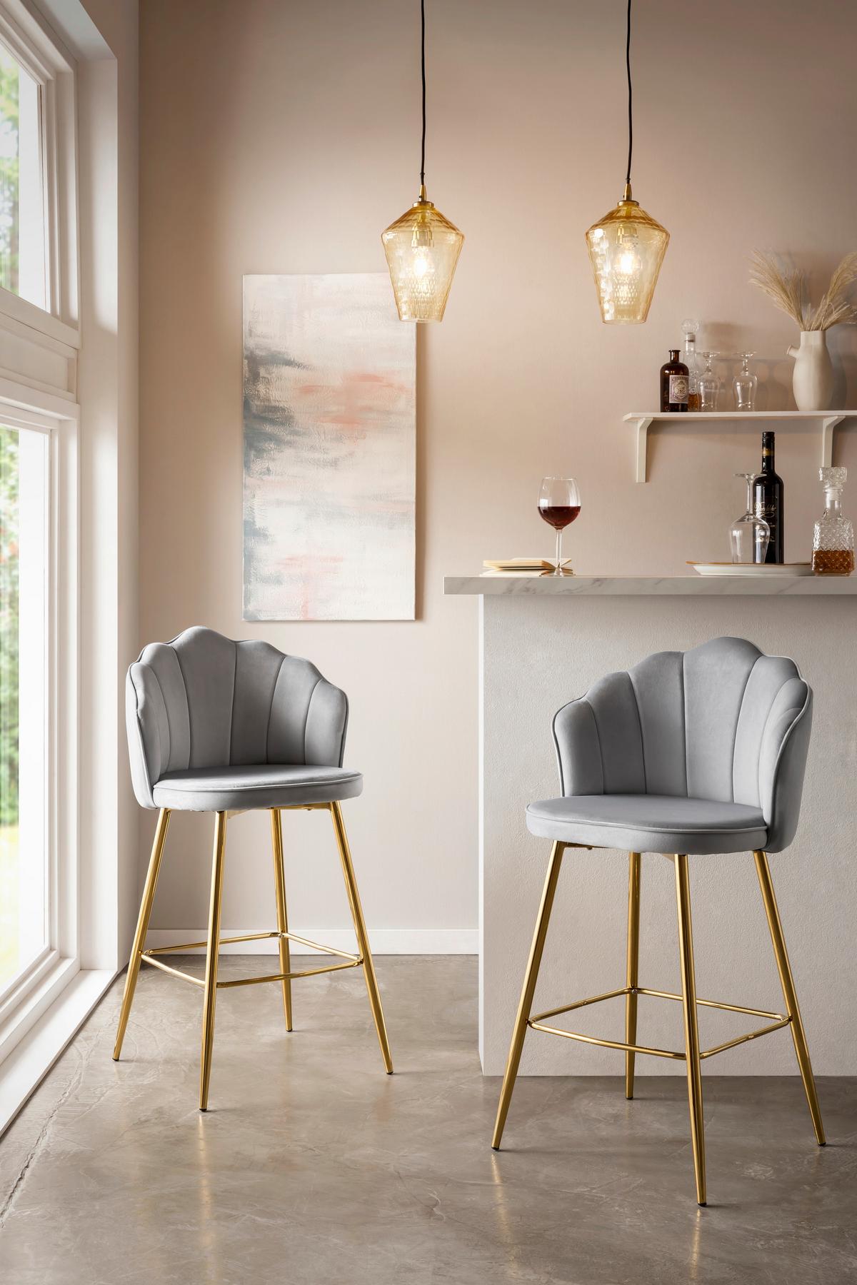 Barhocker-Set Hellgrau B: 52 cm - Goldfarben/Hellgrau, MODERN, Textil/Metall (52/100/54cm) - Livetastic