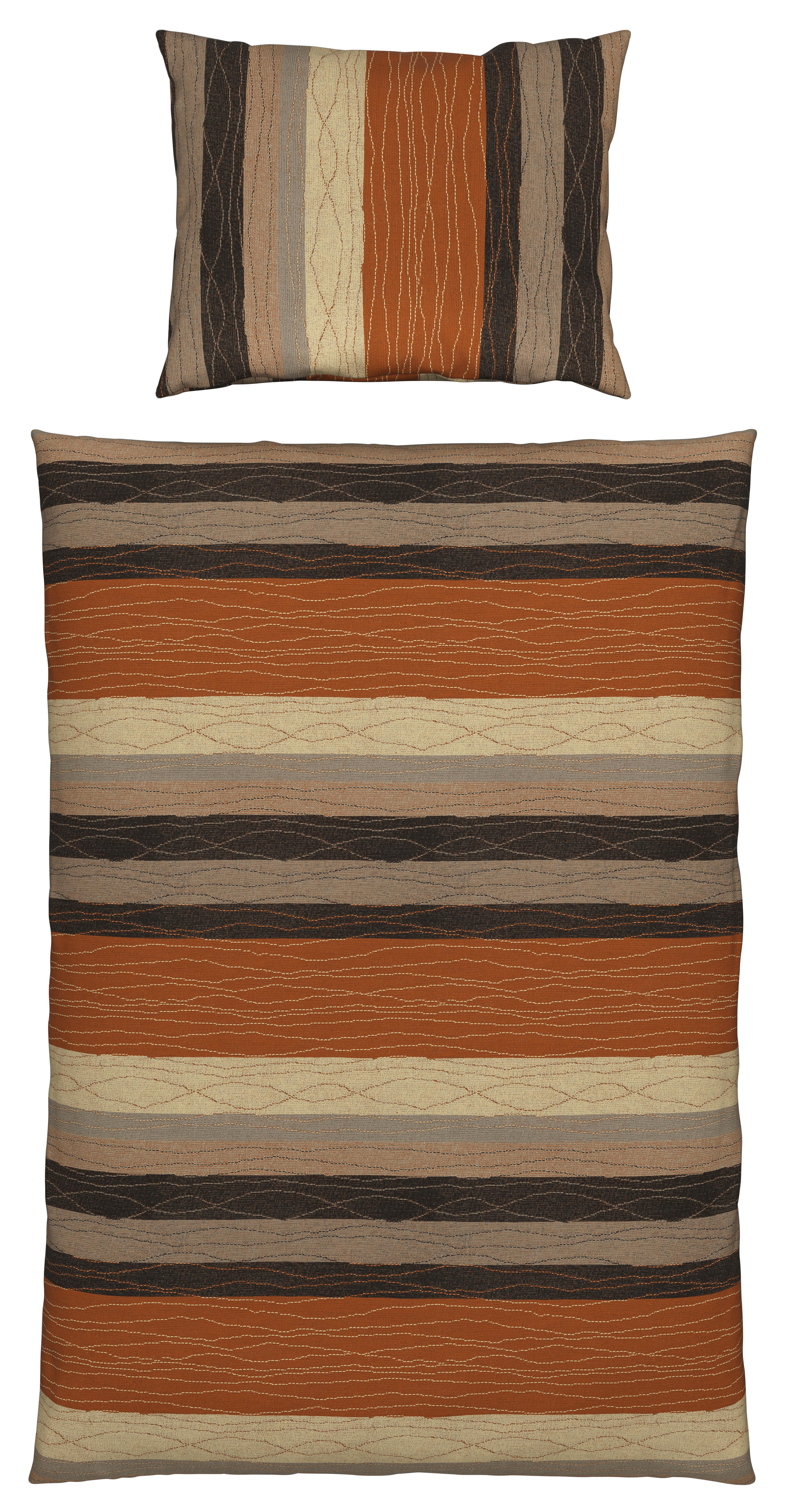 Renforcé Bettwäsche 140x200 cm Petra Orange Streifen - Orange, ROMANTIK / LANDHAUS, Textil - James Wood