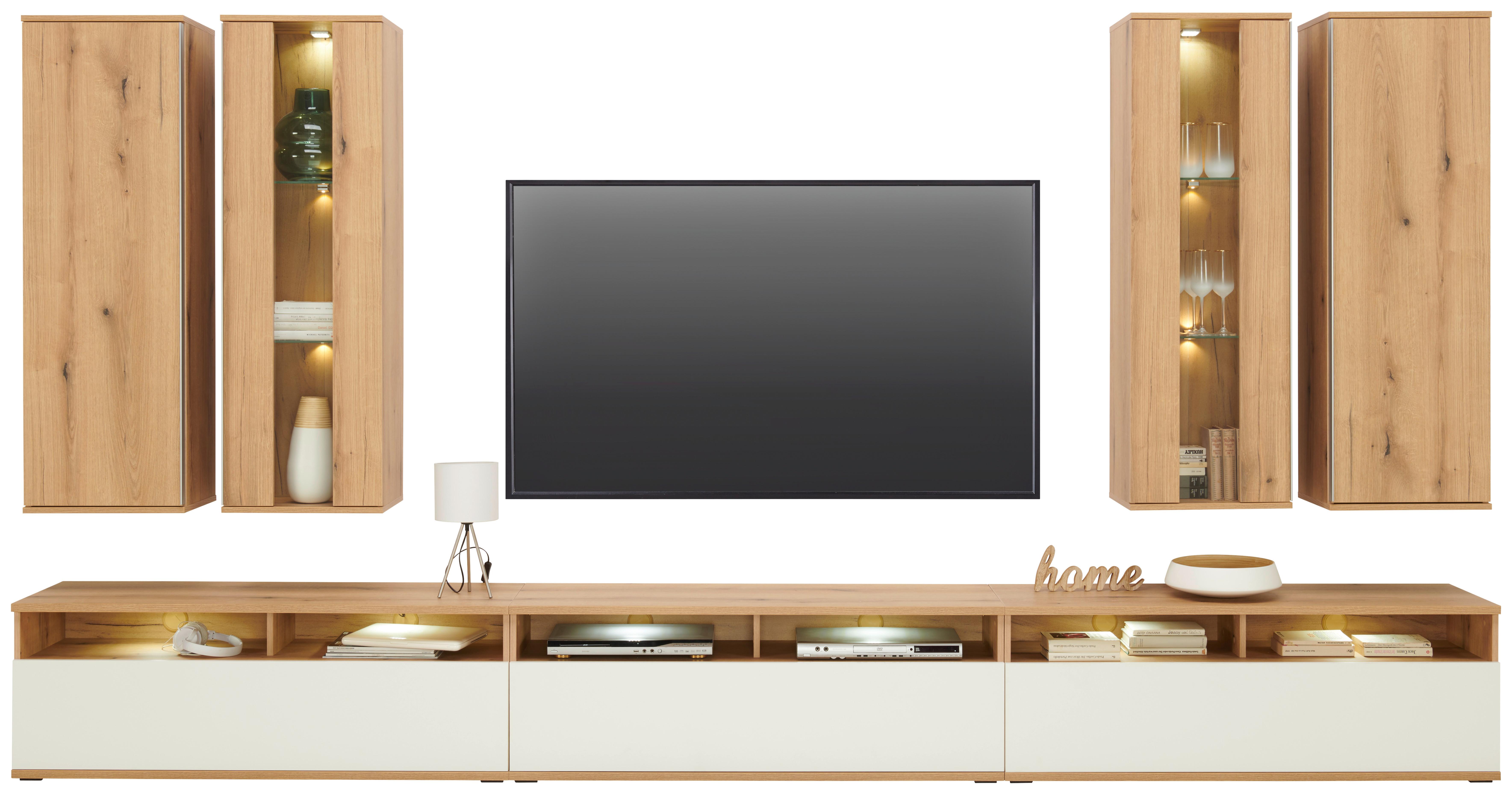 Wohnkombination 7 -Teilig. Power Alpinweiß - MODERN, Holzwerkstoff (382,5/219,2/40cm)