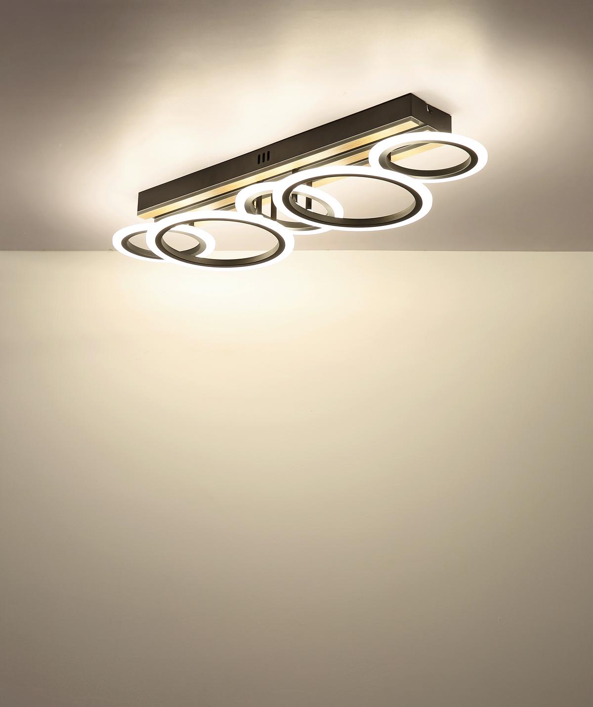 Led Mennyezeti Lámpa 67360d4 Blevins - sötétbarna/fekete, Natur, műanyag/faalapú anyag (74,5/25/11,5cm) - Globo