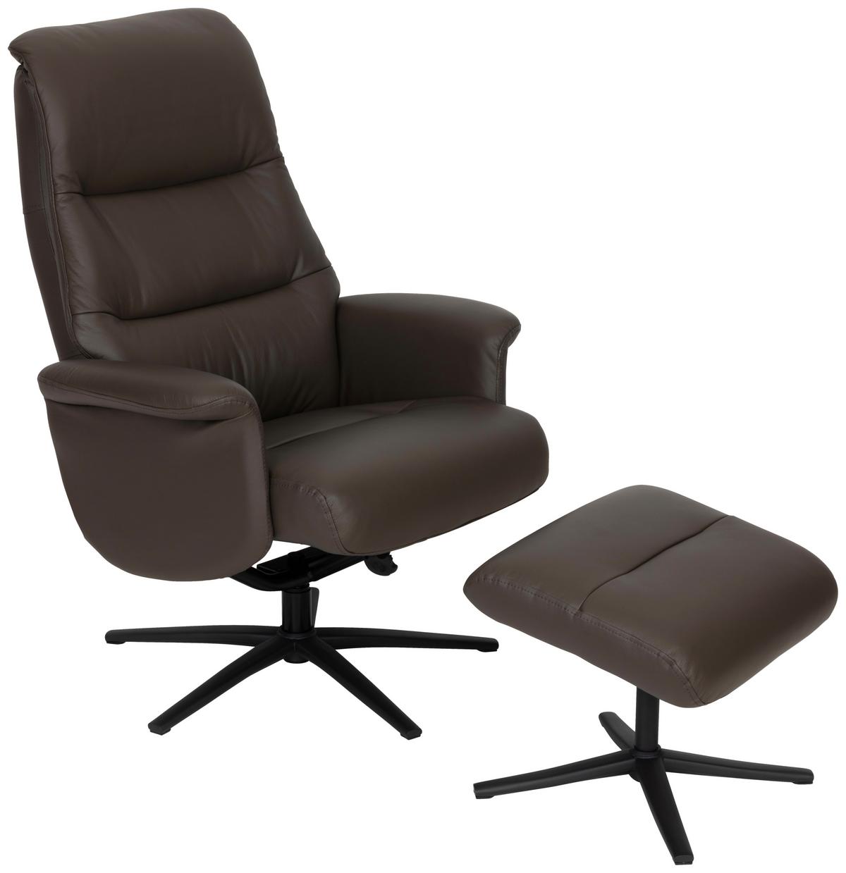 Relaxsesselset Repose Braun B: 76 Cm - Schwarz/Braun, Design, Leder/Textil (76/107/79cm) - Livetastic