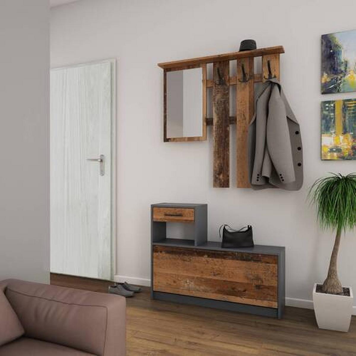 Garderobe Tamina B: 97cm Anthrazit - Anthrazit/Dunkelbraun, MODERN, Glas/Holzwerkstoff (97/190/25cm) - MID.YOU