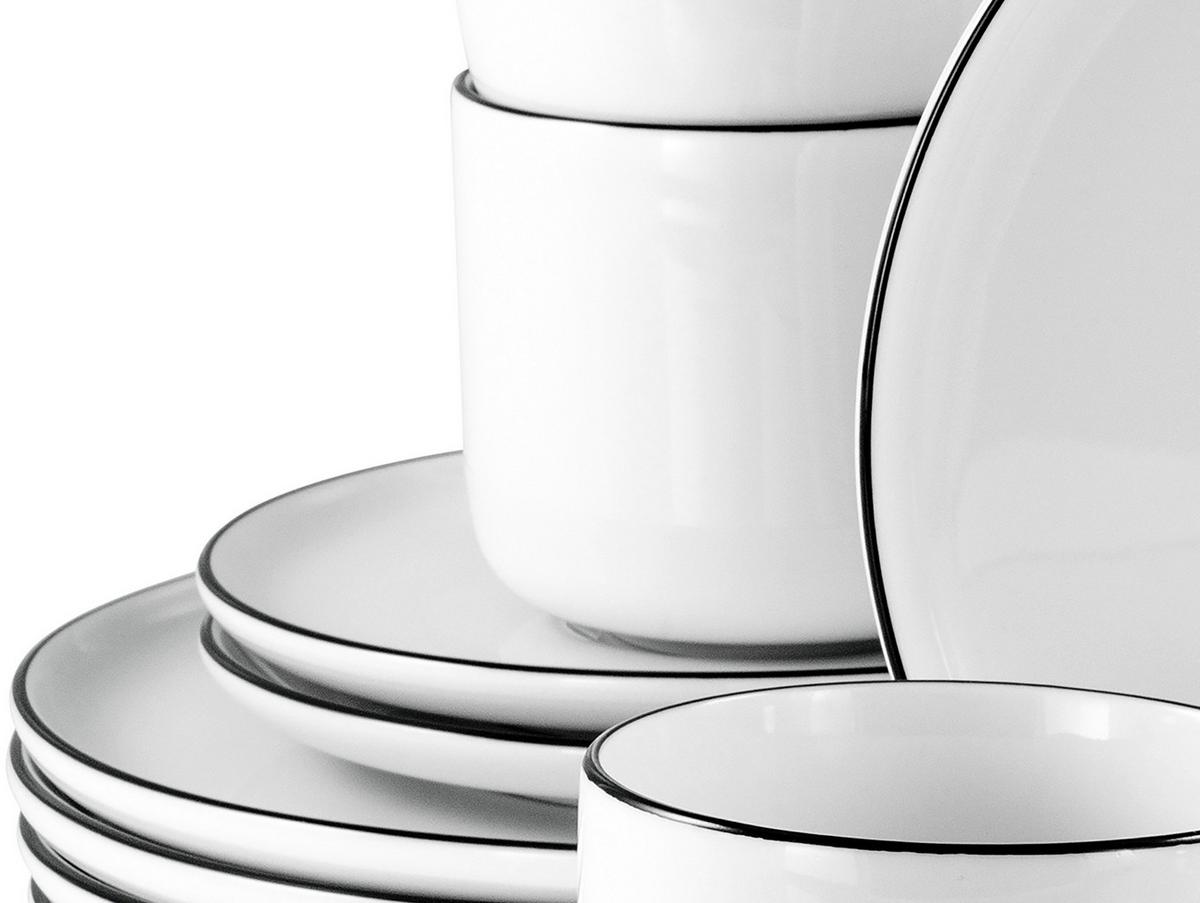 Kaffeeservice Porzellan Schwarz Weiß - Schwarz/Weiß, Basics, Keramik - Creatable
