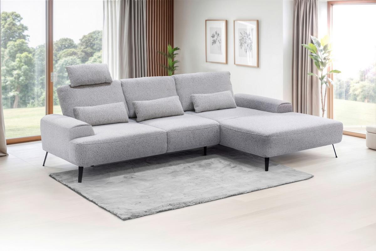 Ecksofa Astoria Hellgrau S: 305x178 cm - Hellgrau/Schwarz, Design, Textil (305/178cm) - Livetastic
