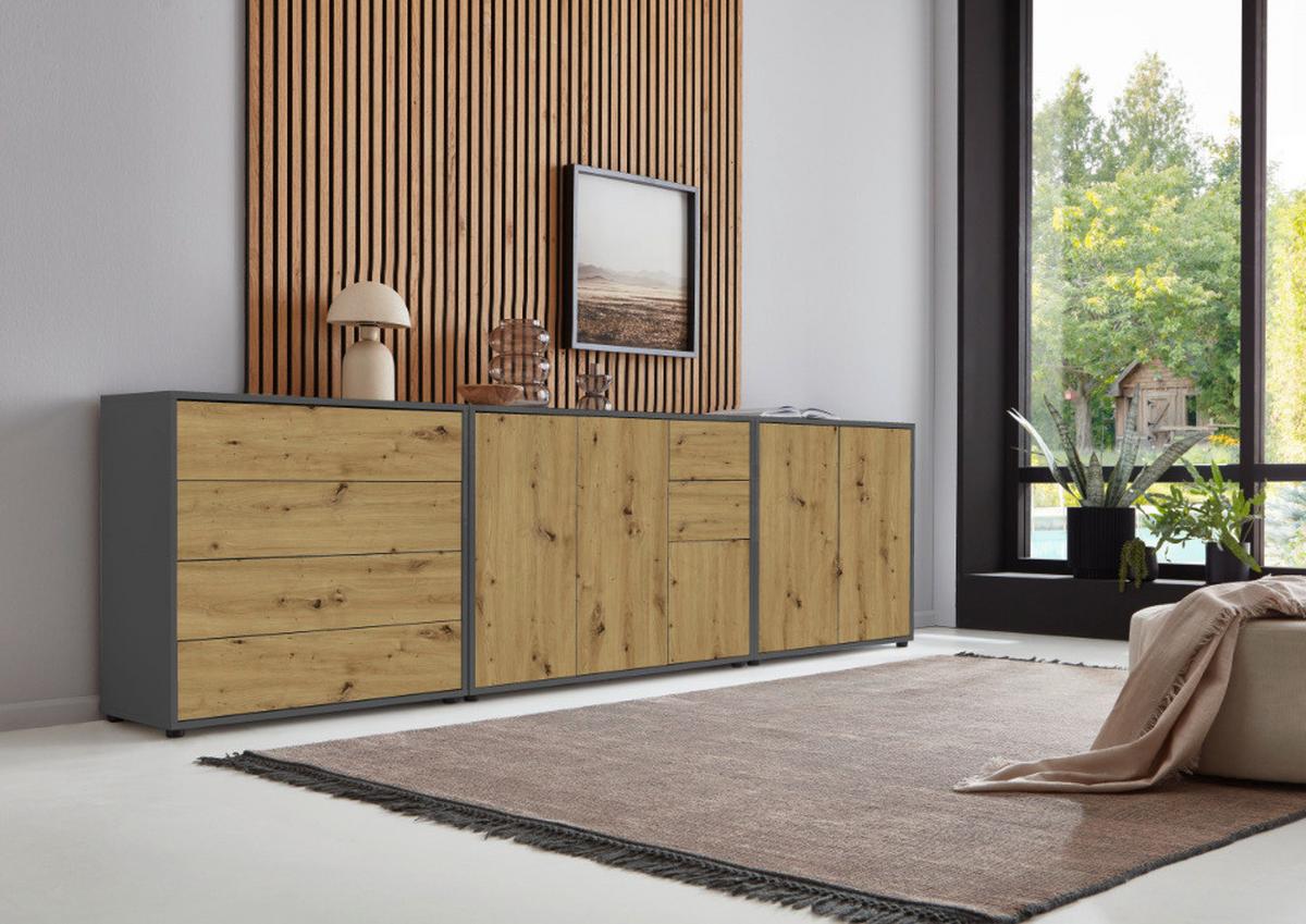 Sideboard Mailand Anthr./eiche Dekor B: 263,5cm - Anthrazit/Schwarz, MODERN, Holzwerkstoff (263,5/73/33cm) - MID.YOU