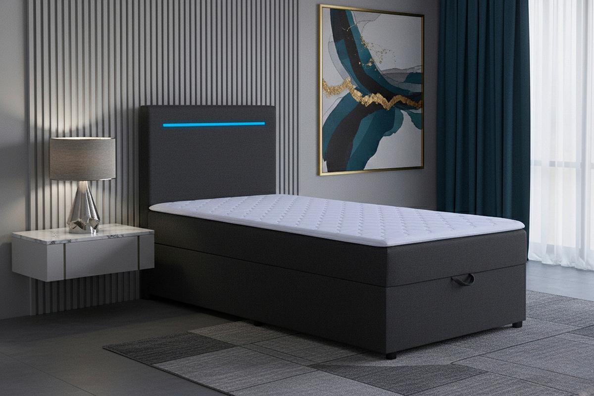 Boxbett 100 Led 100x200 Anthrazit - Anthrazit/Schwarz, MODERN, Holzwerkstoff/Textil (100/200cm) - MID.YOU