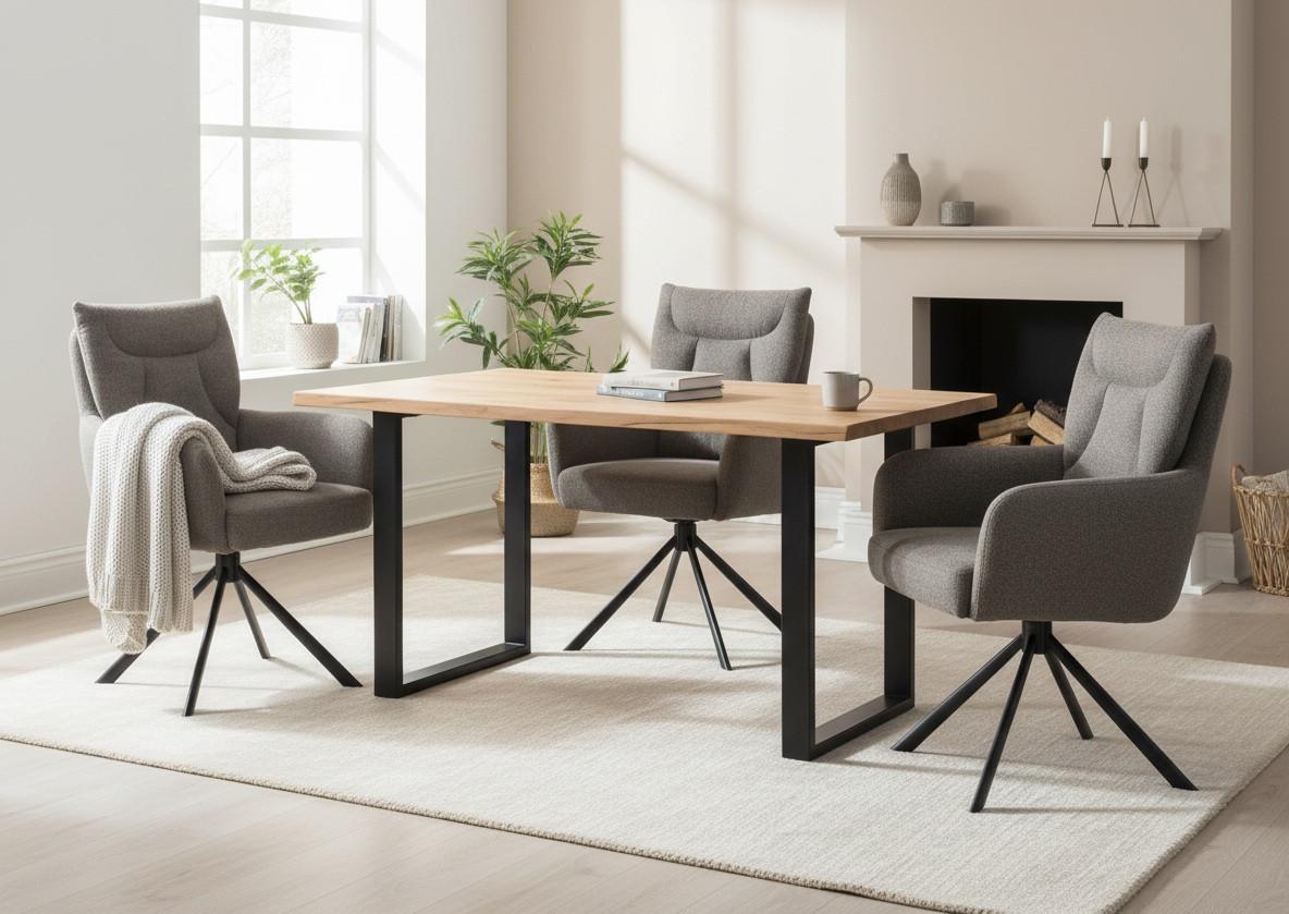 Armlehnstuhl Emine Braun Sitzfl. 180° Drehbar, B: 60cm - Schwarz/Braun, KONVENTIONELL, Textil/Metall (60/92/67cm) - MID.YOU