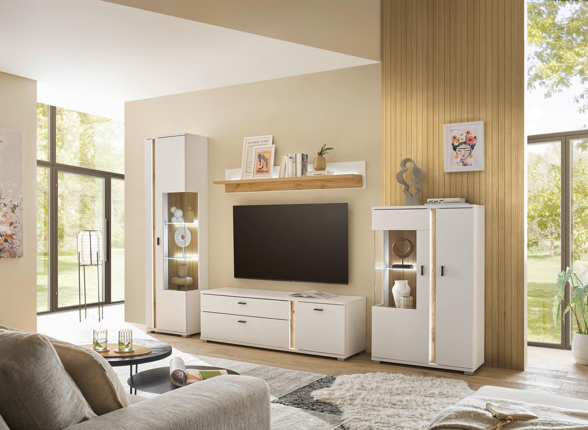 Lowboard Long Island Weiß/Eiche Wotan B: 150 cm - Silberfarben/Eiche Wotan, Design, Holzwerkstoff (150/45/42cm) - MID.YOU