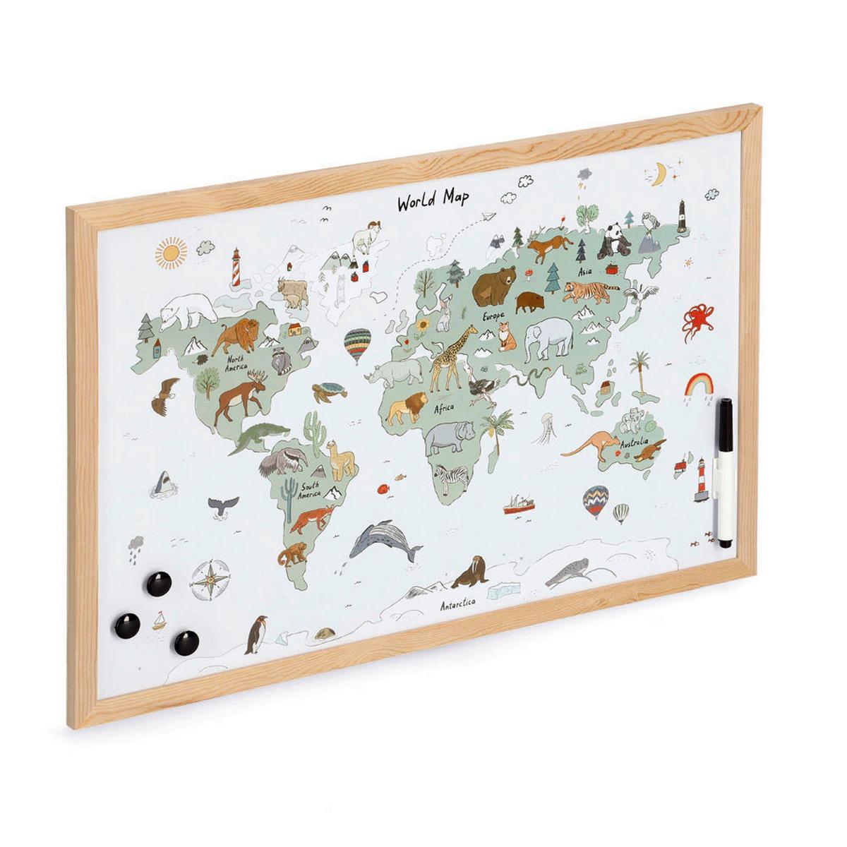 Magnet/Schreibtafel 'Weltkarte 60x40 cm - Basics, Holz (60/40/1,5cm)