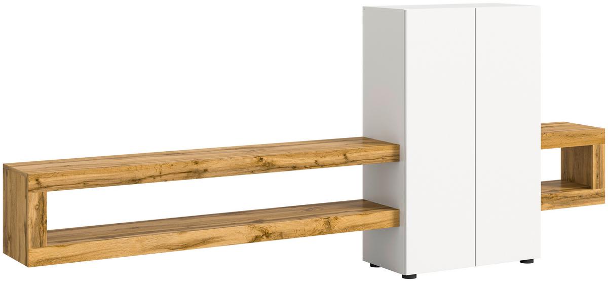 Wohnwand Samba Eiche Dekor/weiß B: 270 Cm - Eiche Wotan/Schwarz, Design, Holzwerkstoff (270/112/35cm) - MID.YOU