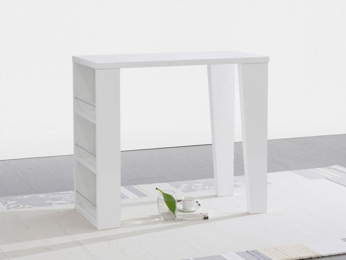 Bartisch Lyon 120x107x60 cm Mdf Weiß Hochglanz 3 Ablagen - Weiß Hochglanz, KONVENTIONELL, Holzwerkstoff/Metall (120/107/60cm)