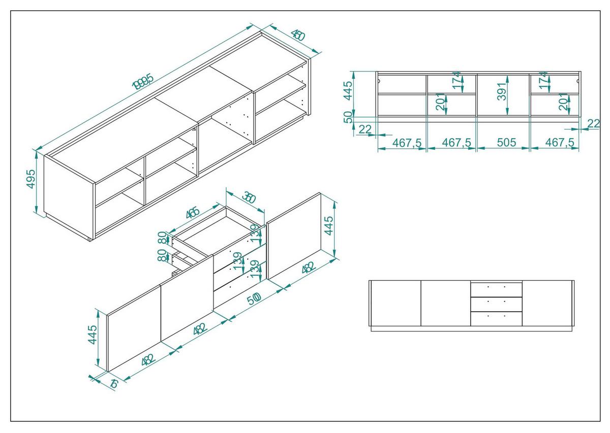 Lowboard Largo Anthrazit/Eichefarben B: 200cm - Eichefarben/Anthrazit, Design, Holzwerkstoff (200/50/45cm) - MID.YOU