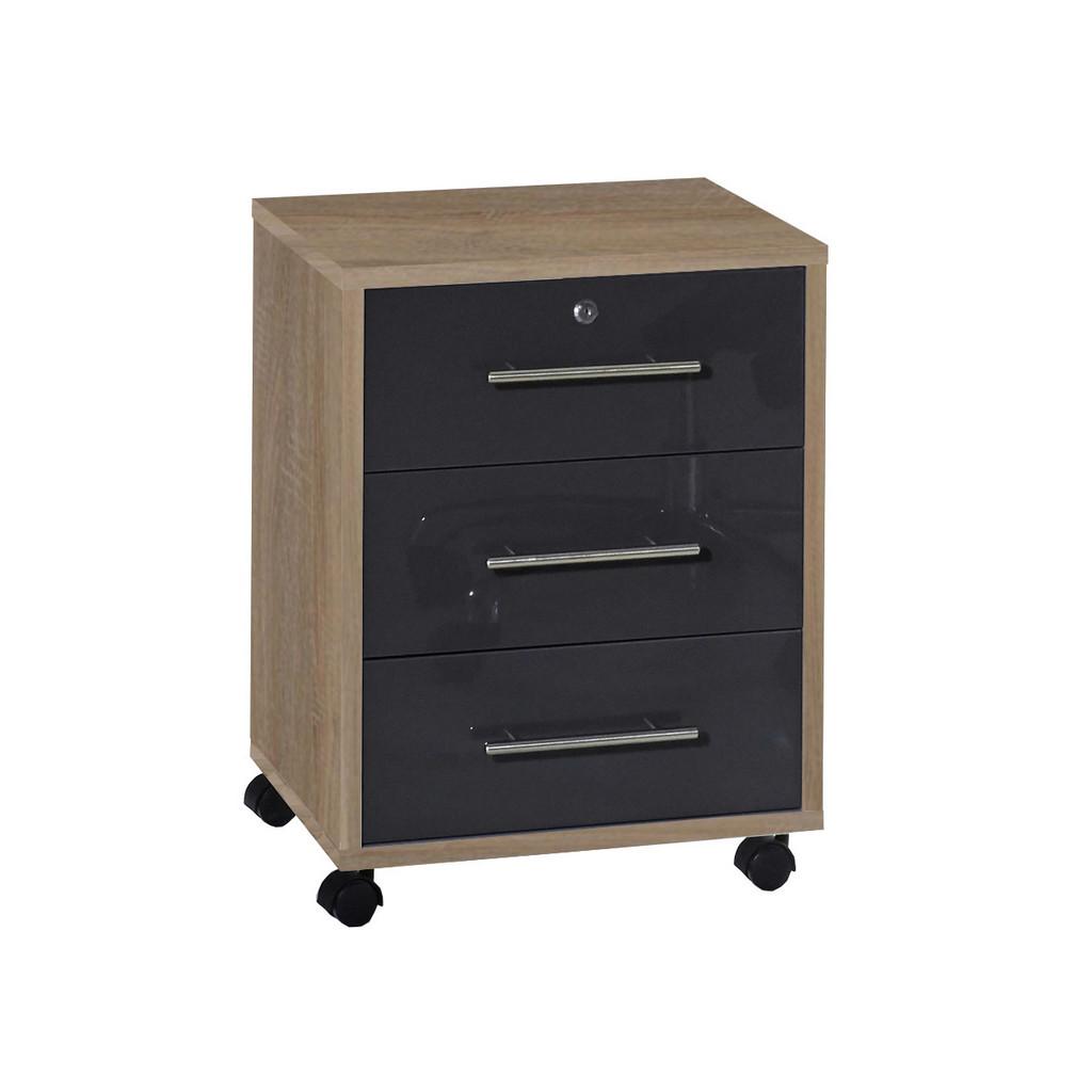 Rollcontainer Anthrazit/Eiche Office Edition 44x58x40 cm