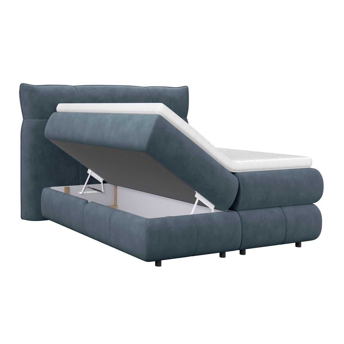 Boxspringbett Carmelo Blaugrün 140x200 cm H4 - Schwarz/Grün, Trend, Textil (140/200cm)