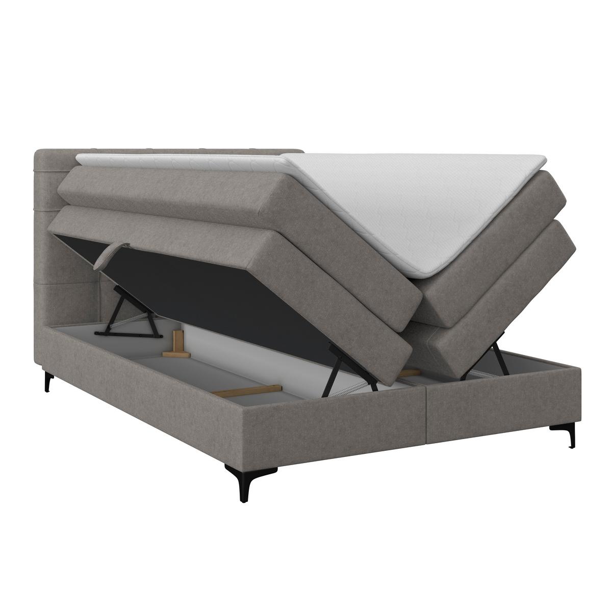 Boxspringbett MITTO Taupe 140x200 cm - Taupe/Schwarz, KONVENTIONELL, Textil/Metall (140/200cm)