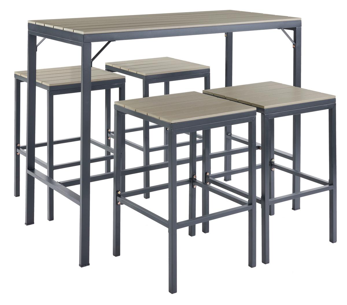 Gartengarnitur 5-tlg. Oslo Stahlgestell - Dunkelgrau/Braun, MODERN, Kunststoff/Metall (130/110.5/60cm) - Luca Bessoni