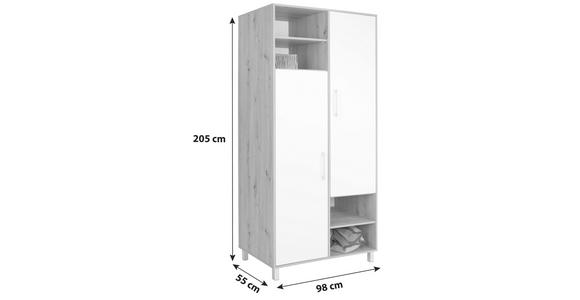 Kleiderschrank mit Fächern 98cm Box, Weiß/Eiche Dekor - Eichefarben/Weiß, MODERN, Holzwerkstoff (98/205/55cm) - Ondega