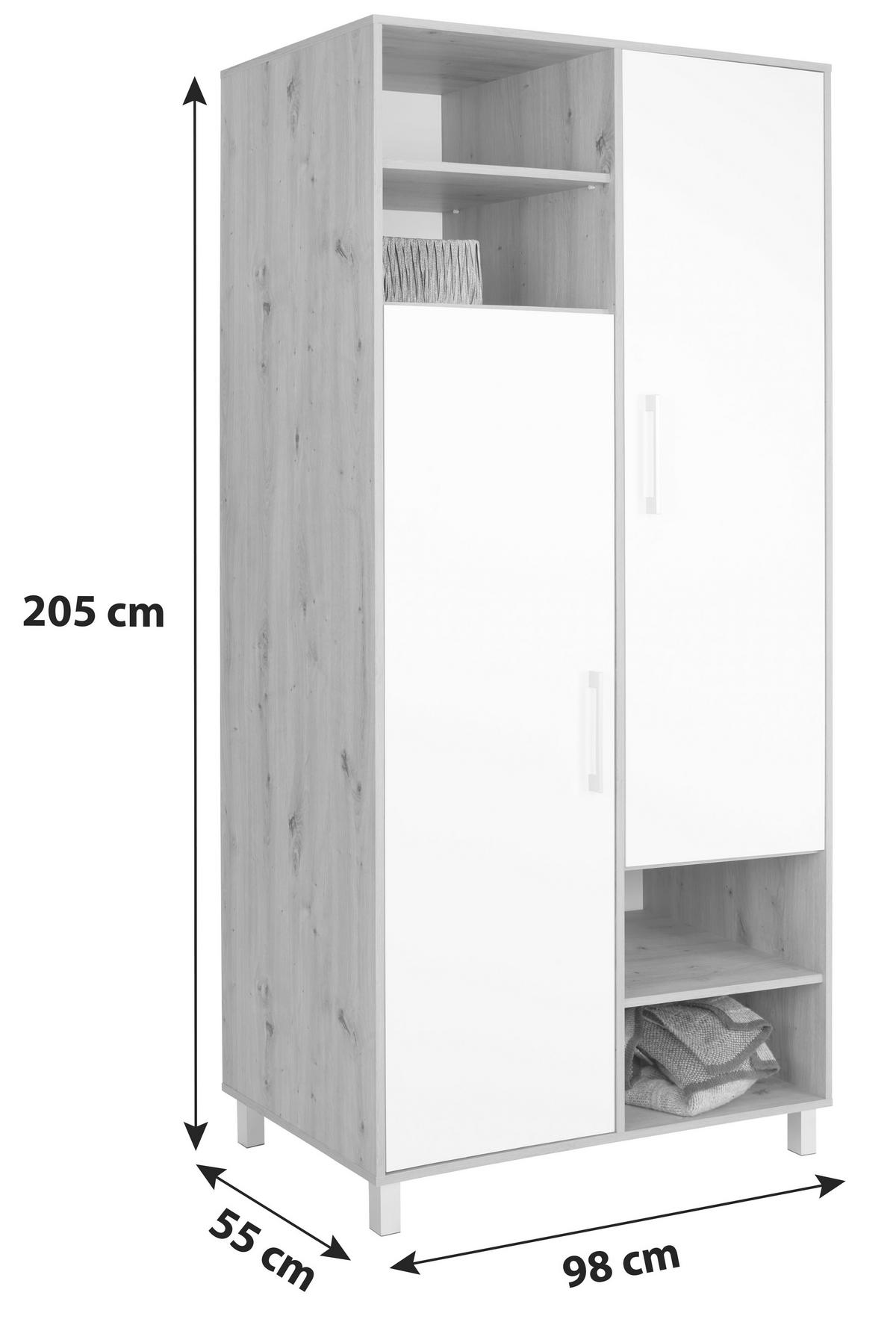 Kleiderschrank Mit Fächern 98cm Box, Weiß/eiche Dekor - Weiß/Eiche Artisan, MODERN, Holzwerkstoff (98/205/55cm) - Ondega