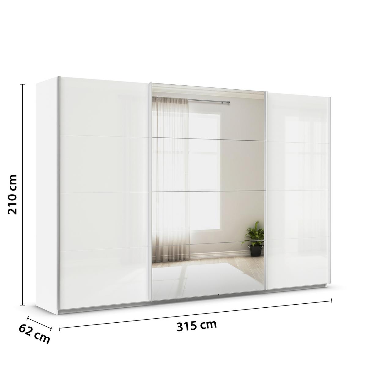 Tolóajtós Szekrény Feldkirch 315/210 Cm - ezüst/magasfényű fehér, Modern, faalapú anyag (315/210/62cm)