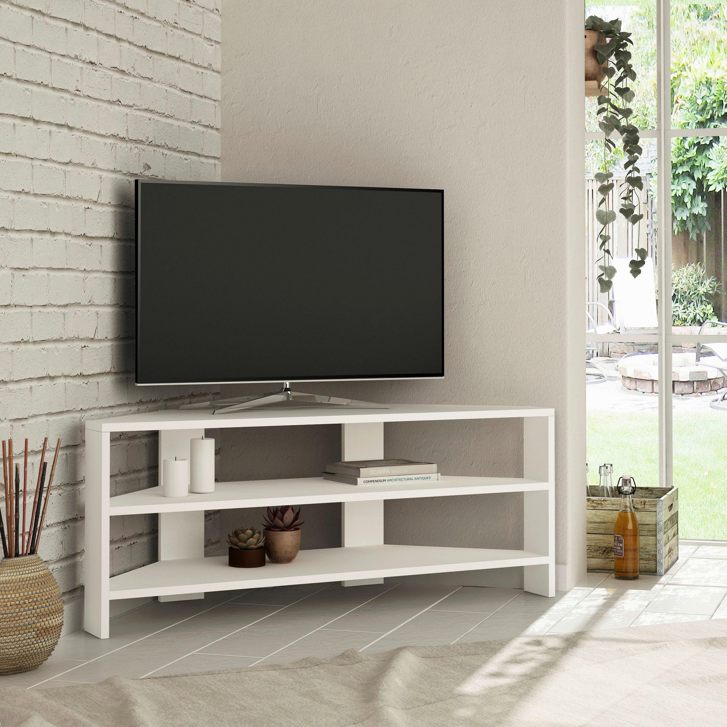 Lowboard Thales Eckfernsehtisch - Weiß, Design, Holzwerkstoff (114/45/36cm) - Livetastic