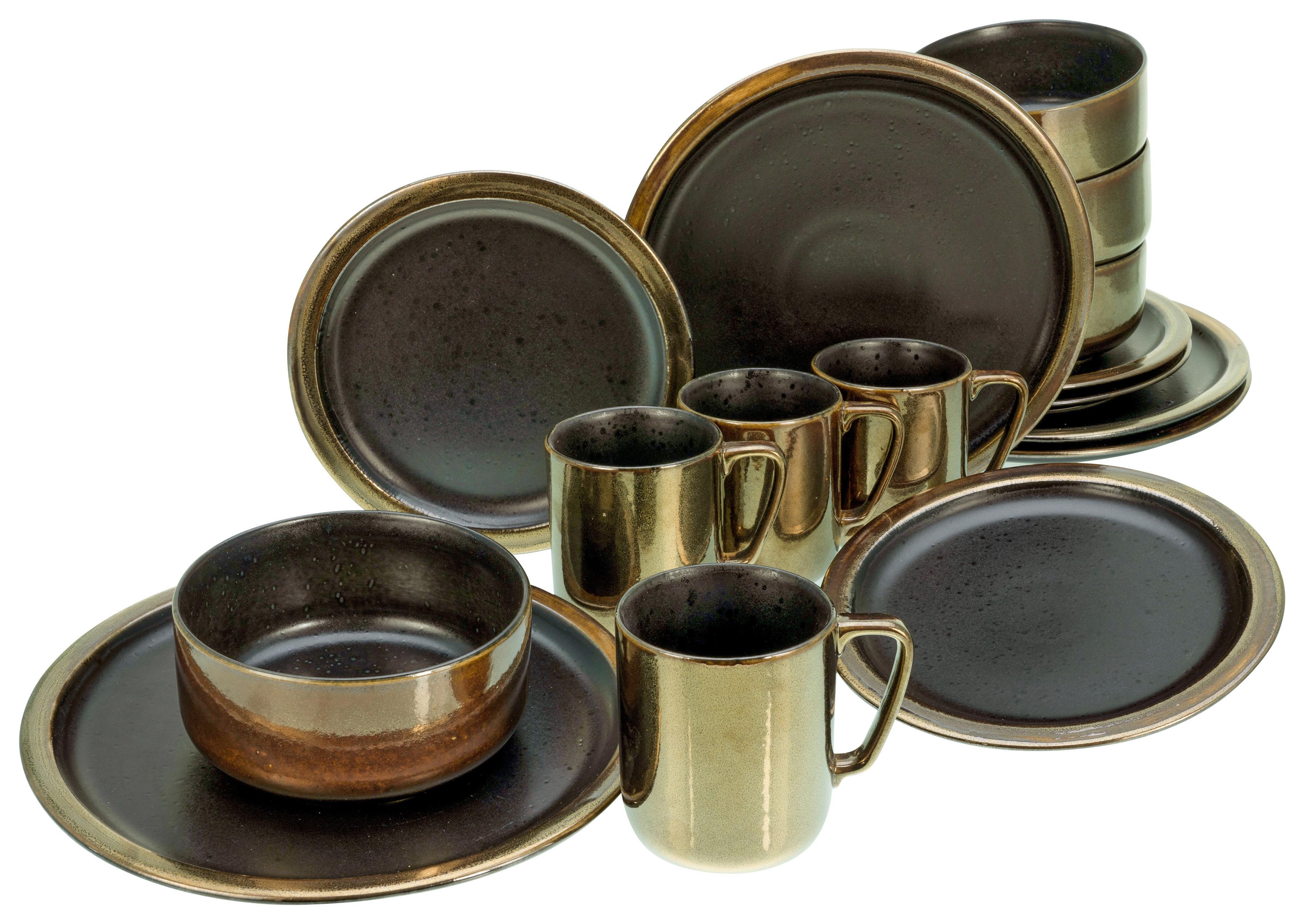 Kombiservice Modern Keramik 4 Personen Geschirr Set - Goldfarben/Schwarz, MODERN, Keramik (40,5/37/49,5cm) - Creatable
