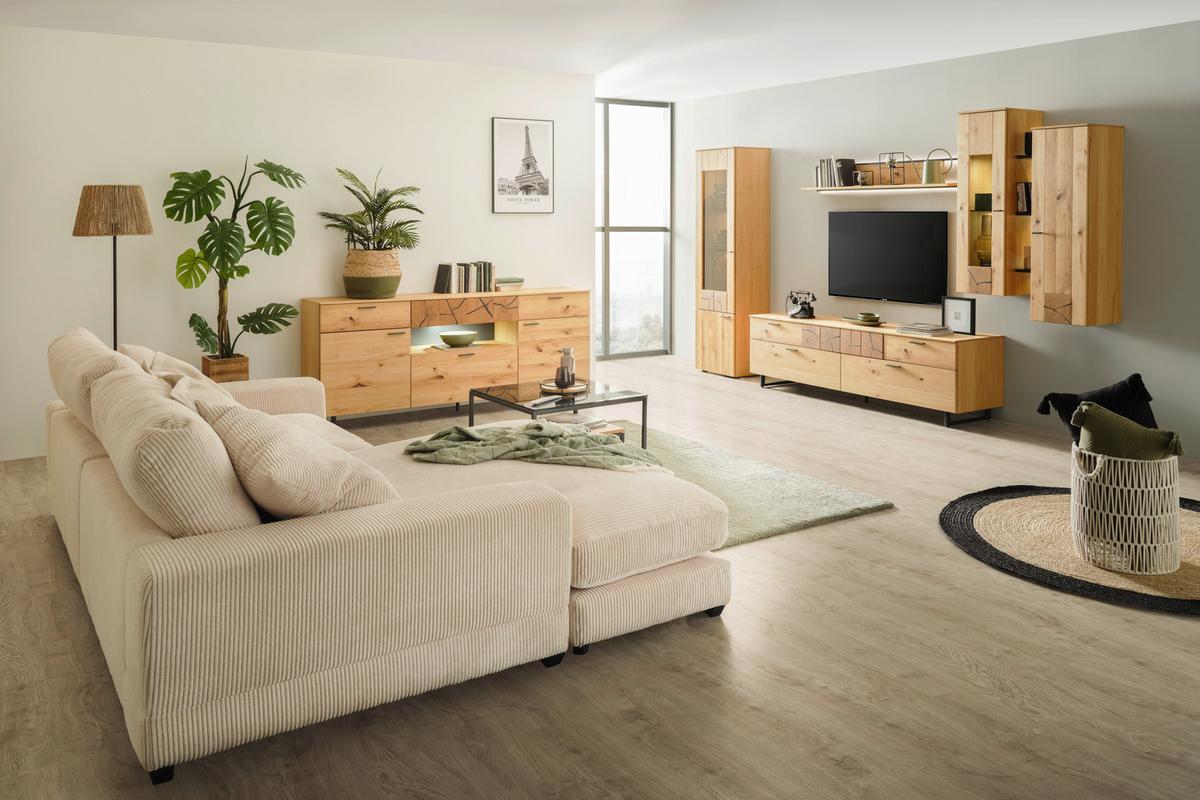 ZÁVĚSNÁ SKŘÍŇKA STOCKHOLM - barvy dubu/černá, Moderní, kov/kompozitní dřevo (37/119/38cm) - Premium Living