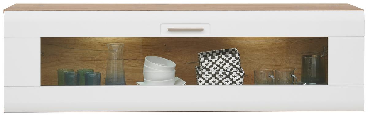 Hängevitrine Auris B: 150 cm Weiß/Eiche Dekor - Eichefarben/Weiß, MODERN, Glas/Holzwerkstoff (150/43/37,1cm) - Luca Bessoni
