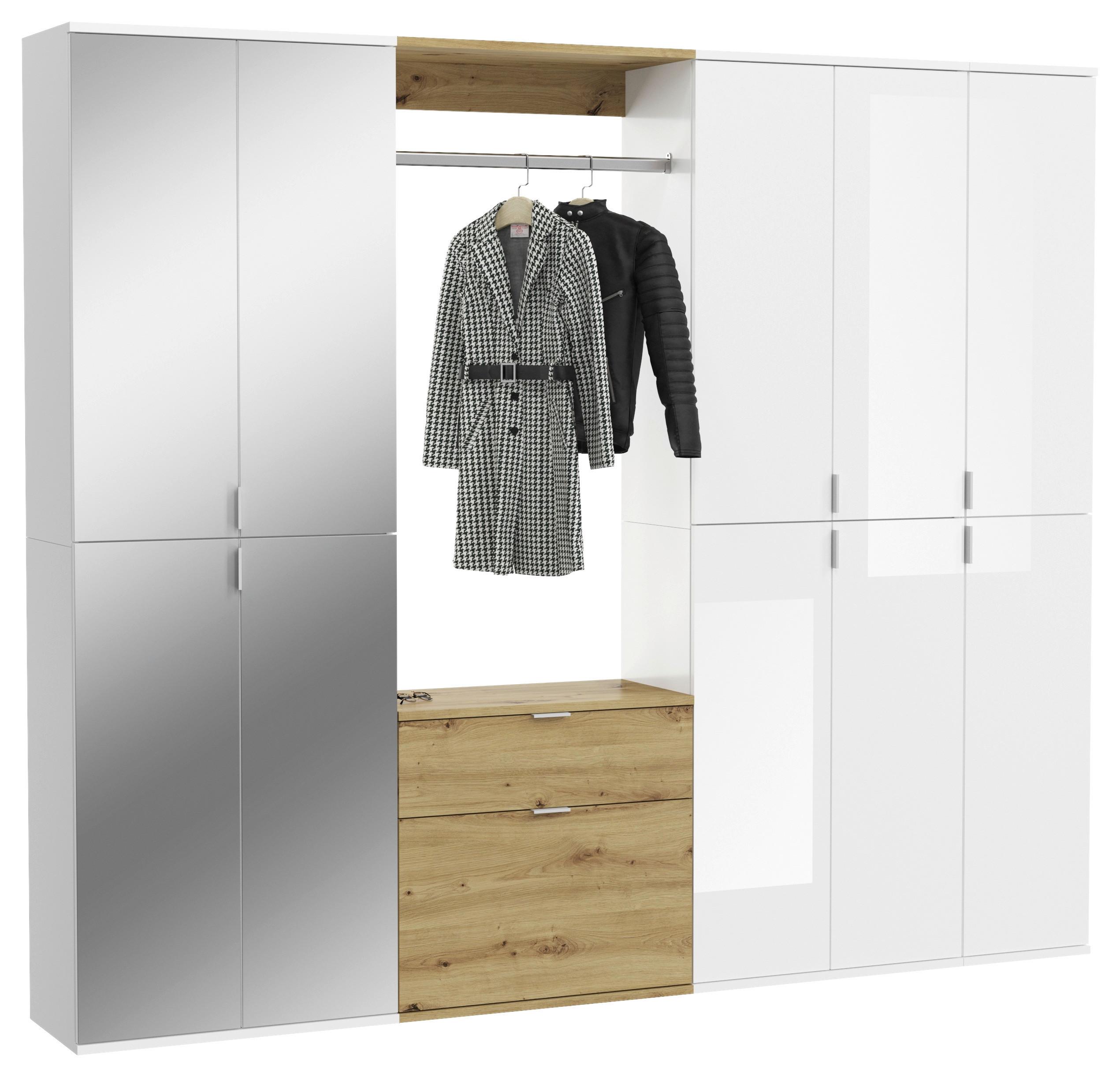 Garderobe Projekt X 4-Teilig Weiß/Eiche Artisan B: 213 cm - Weiß Hochglanz, KONVENTIONELL, Holzwerkstoff (213/193/34cm) - MID.YOU