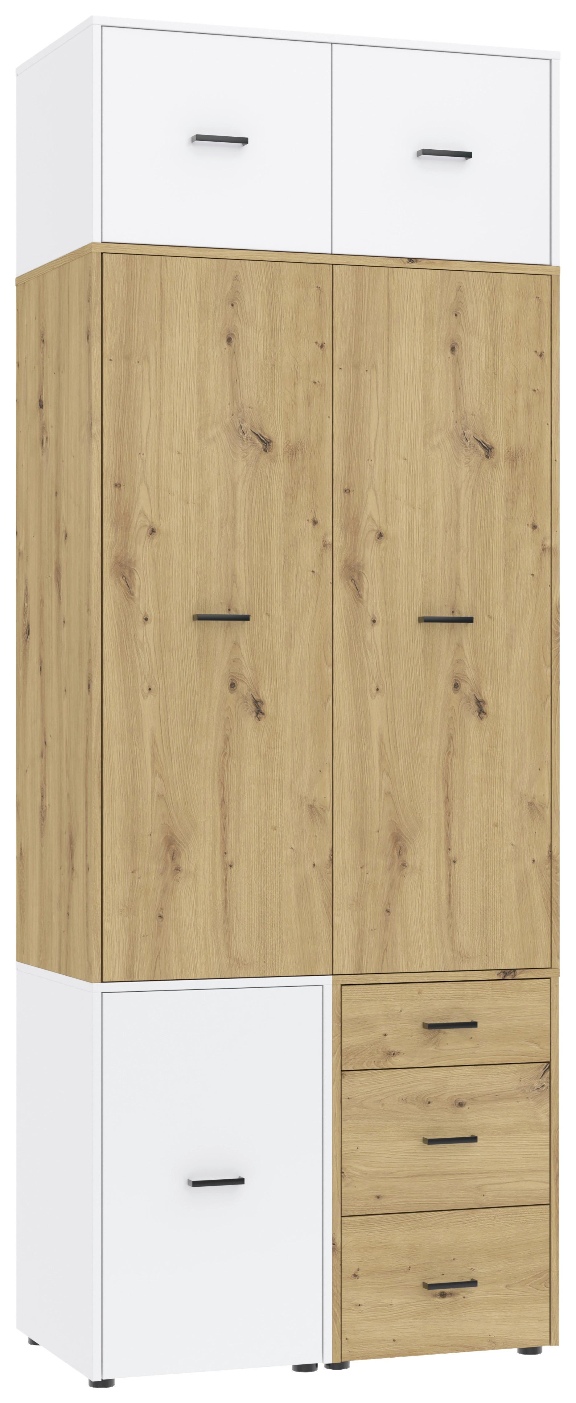 Kleiderschrank Kivo Eiche Artisan/Weiß, B: 90 cm - Weiß/Eiche Artisan, Basics, Holzwerkstoff (90/239,40/52,1cm)