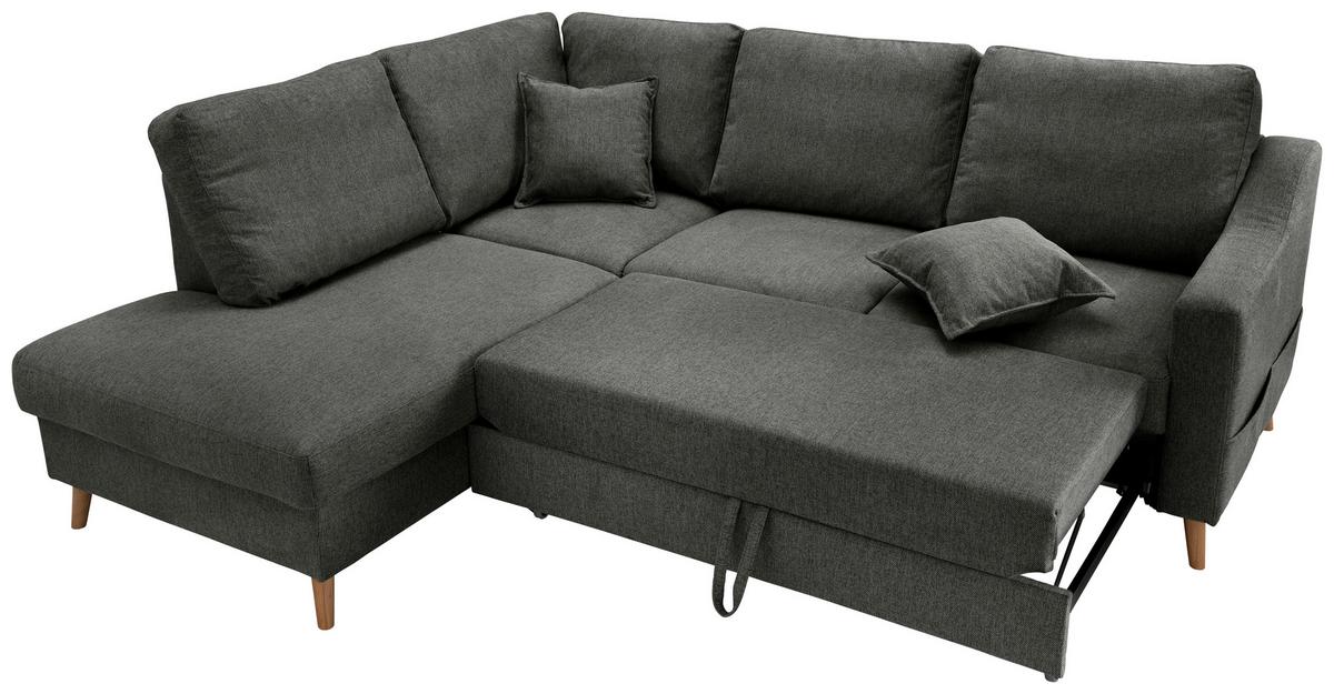 Ecksofa mit Schlaffunktion Valentina mit Kissen Anthrazit - Anthrazit/Naturfarben, KONVENTIONELL, Textil (200/230cm) - P & B