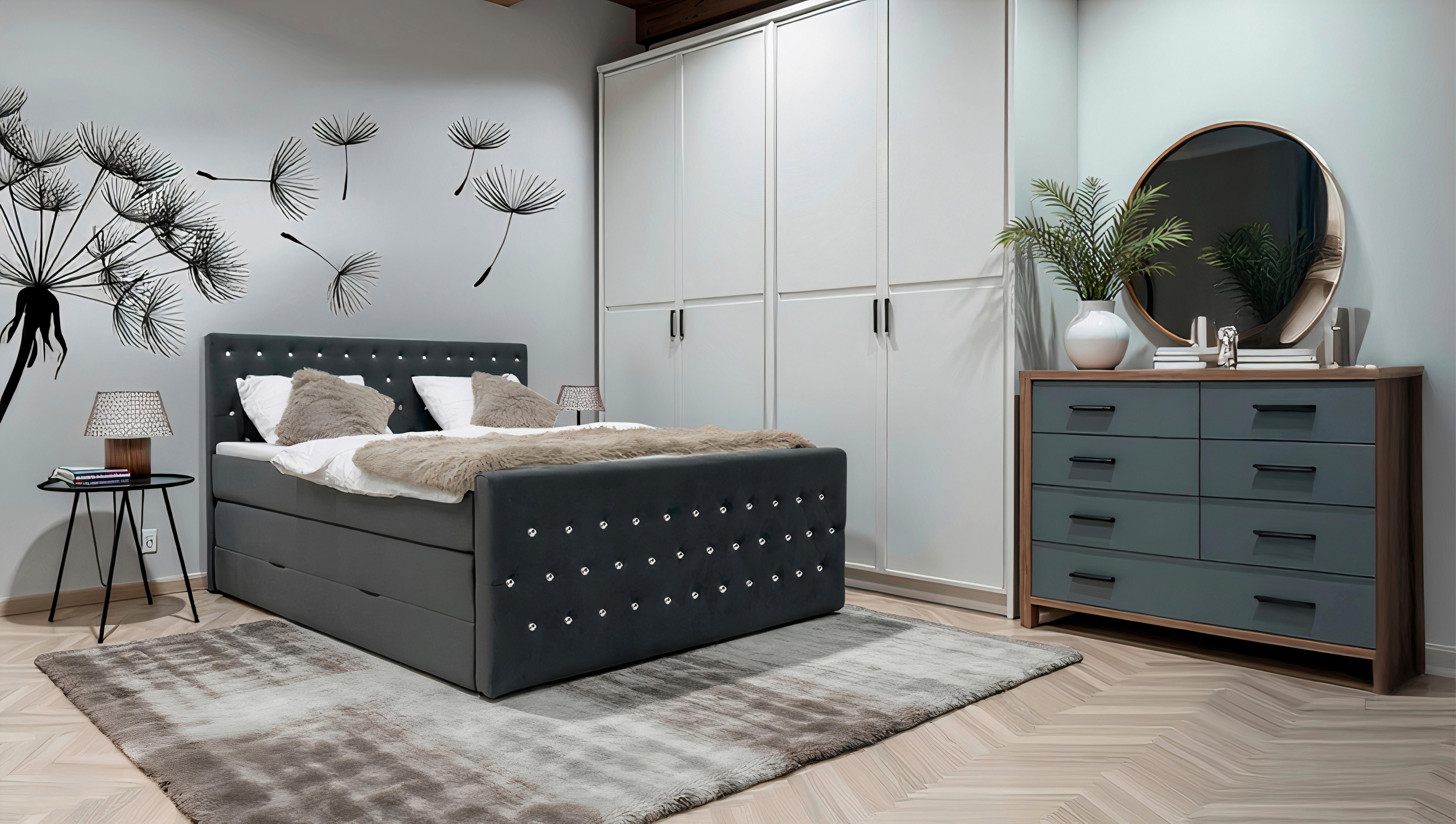 Boxspringbett Elza Schwarz, Lf: 160x200 cm - Schwarz, MODERN, Textil (160/200cm) - Livetastic