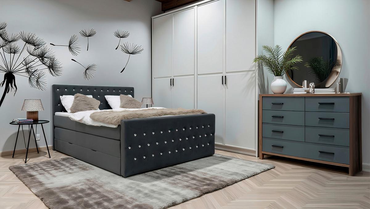 Boxspringbett Elza Schwarz, Lf: 180x200 cm - Schwarz, MODERN, Textil (180/200cm) - Livetastic