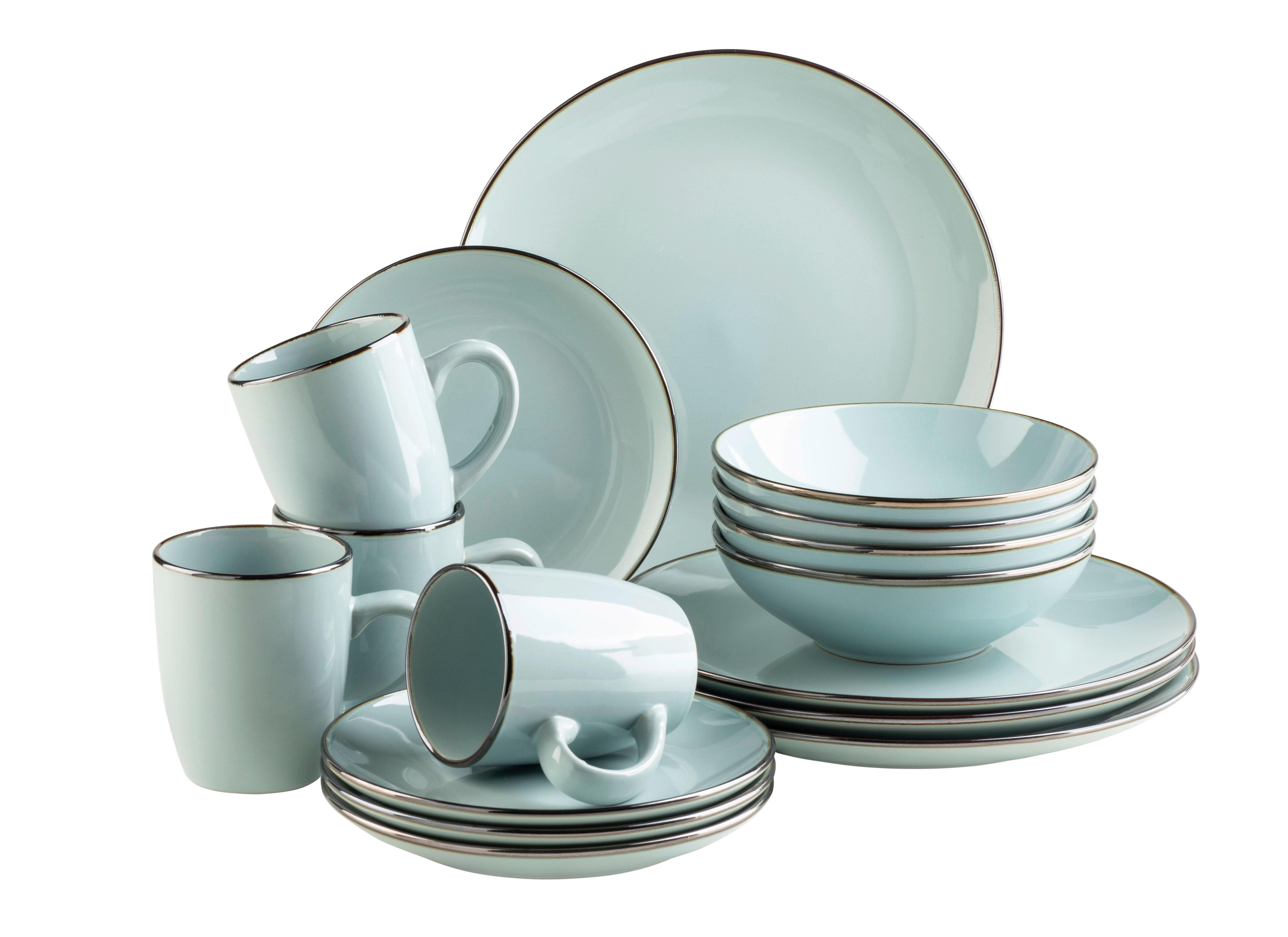 Kombiservice 4 Personen Geschirr Set - Mintgrün, Basics, Keramik - Mäser