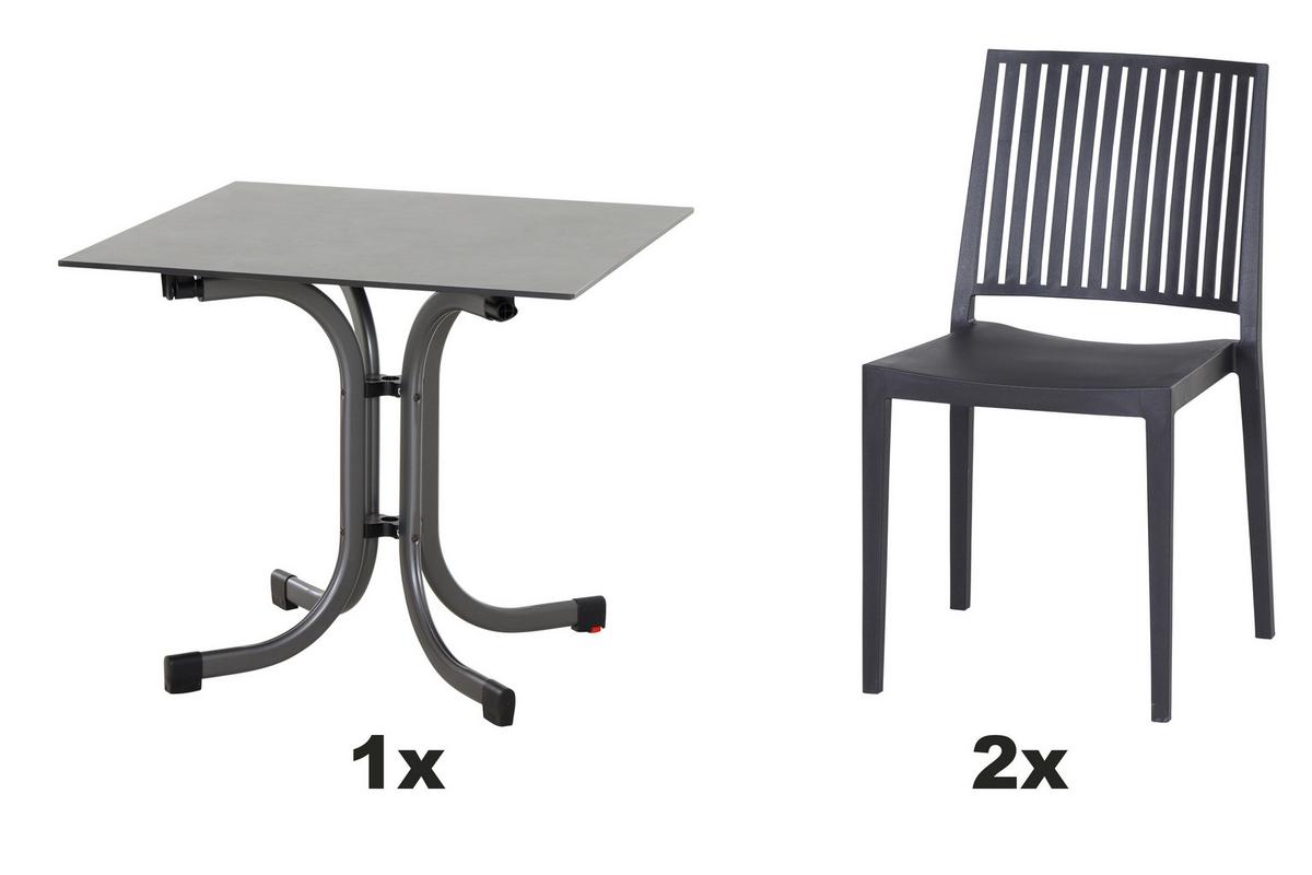 Gartengarnitur T20133 - Anthrazit, Basics, Holzwerkstoff/Kunststoff (57cm) - Siena Garden