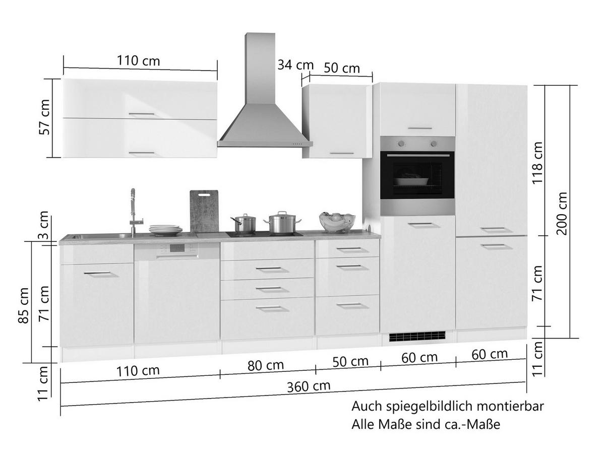 Küchenblock Mailand Graphitfarben B: 360cm - Graphitfarben/Sonoma Eiche, MODERN, Holzwerkstoff (360cm) - Held