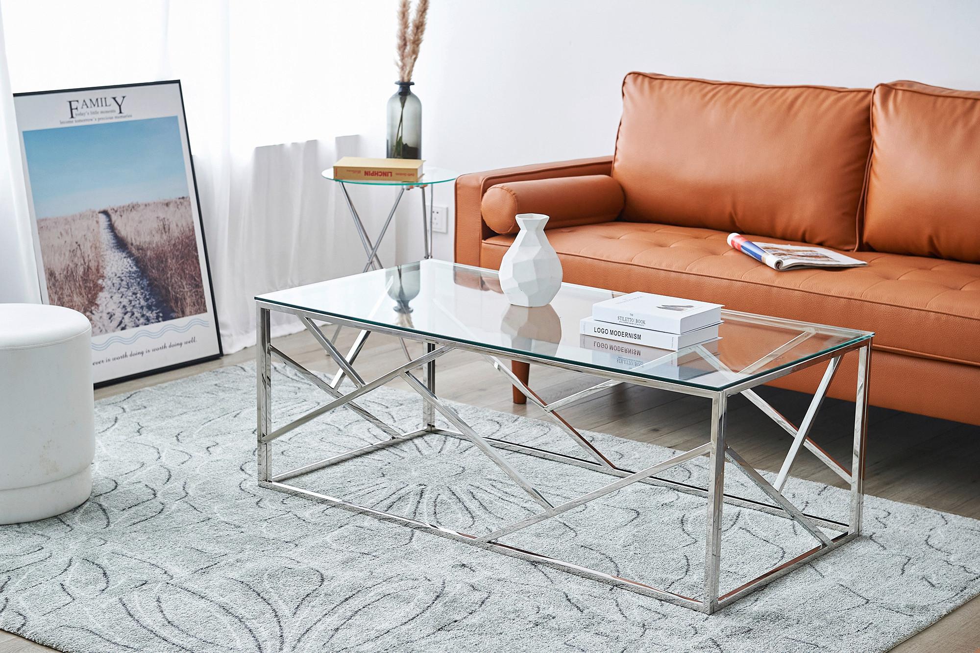 Couchtisch Silberfarben L: 120 cm - Klar/Silberfarben, Design, Glas/Metall (120/60/45cm) - Livetastic