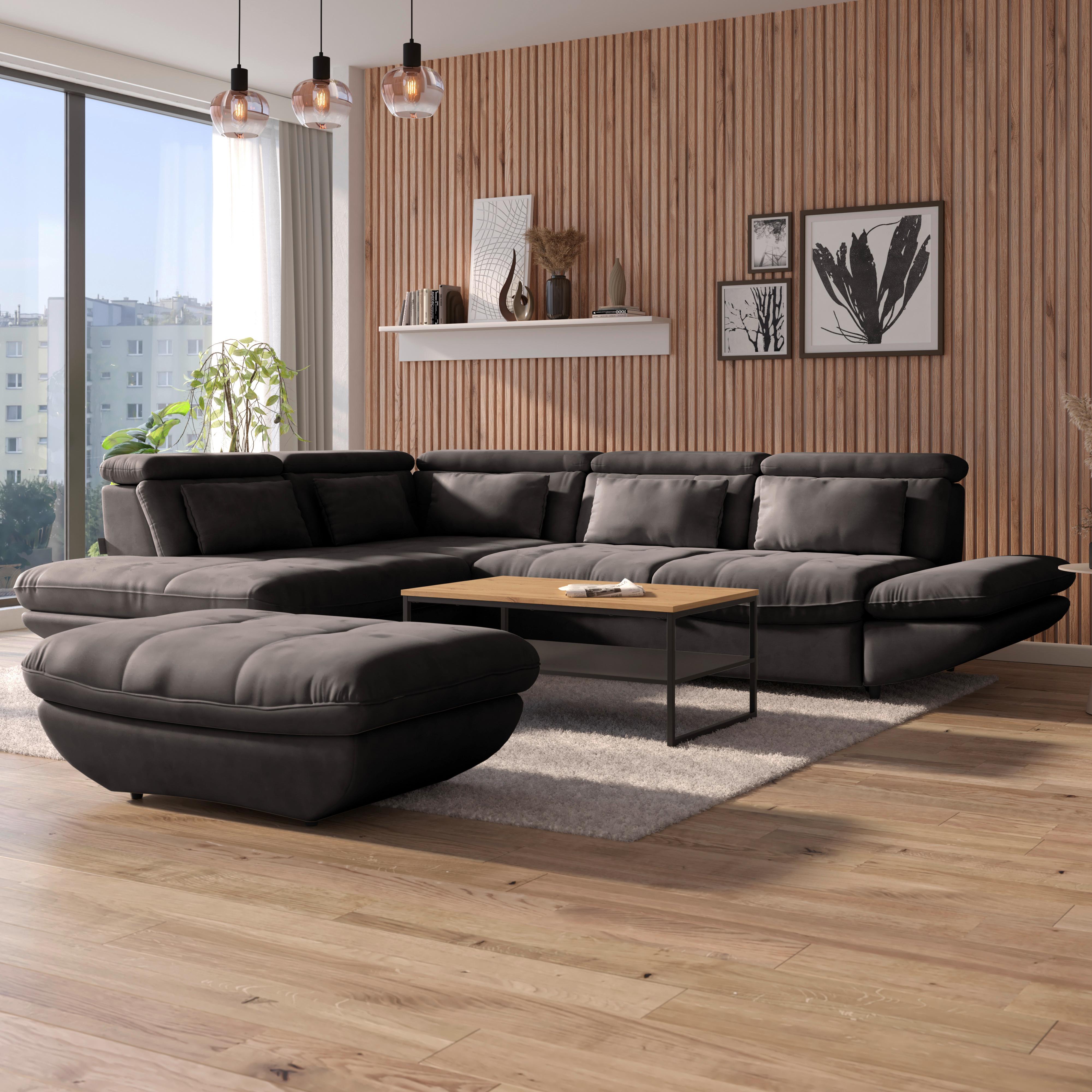Wohnlandschaft Park - Dunkelbraun/Schwarz, MODERN, Textil (311/233cm) - Luca Bessoni