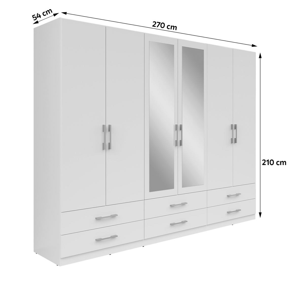 Drehtürenschrank Mit Schubladen 270 Cm Herford - Weiß, MODERN, Glas/Holzwerkstoff (270/210/54cm)