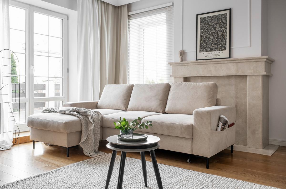 Ecksofa Lofty Lilly Beige S: 148x236cm - Beige/Schwarz, Design, Textil (148/236cm) - MID.YOU