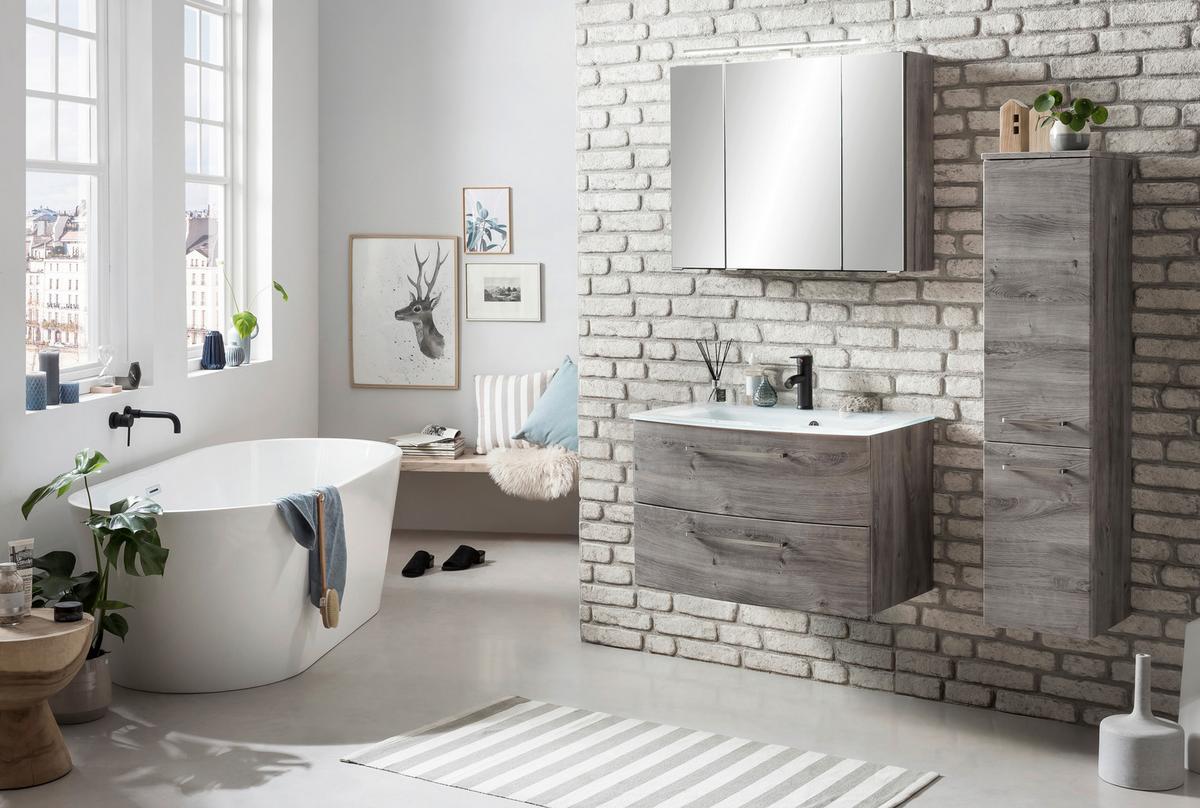 Midischrank Stockholm B: 30 Cm Grau/eiche Dekor - Eichefarben/Silberfarben, KONVENTIONELL, Holzwerkstoff (30cm) - Held