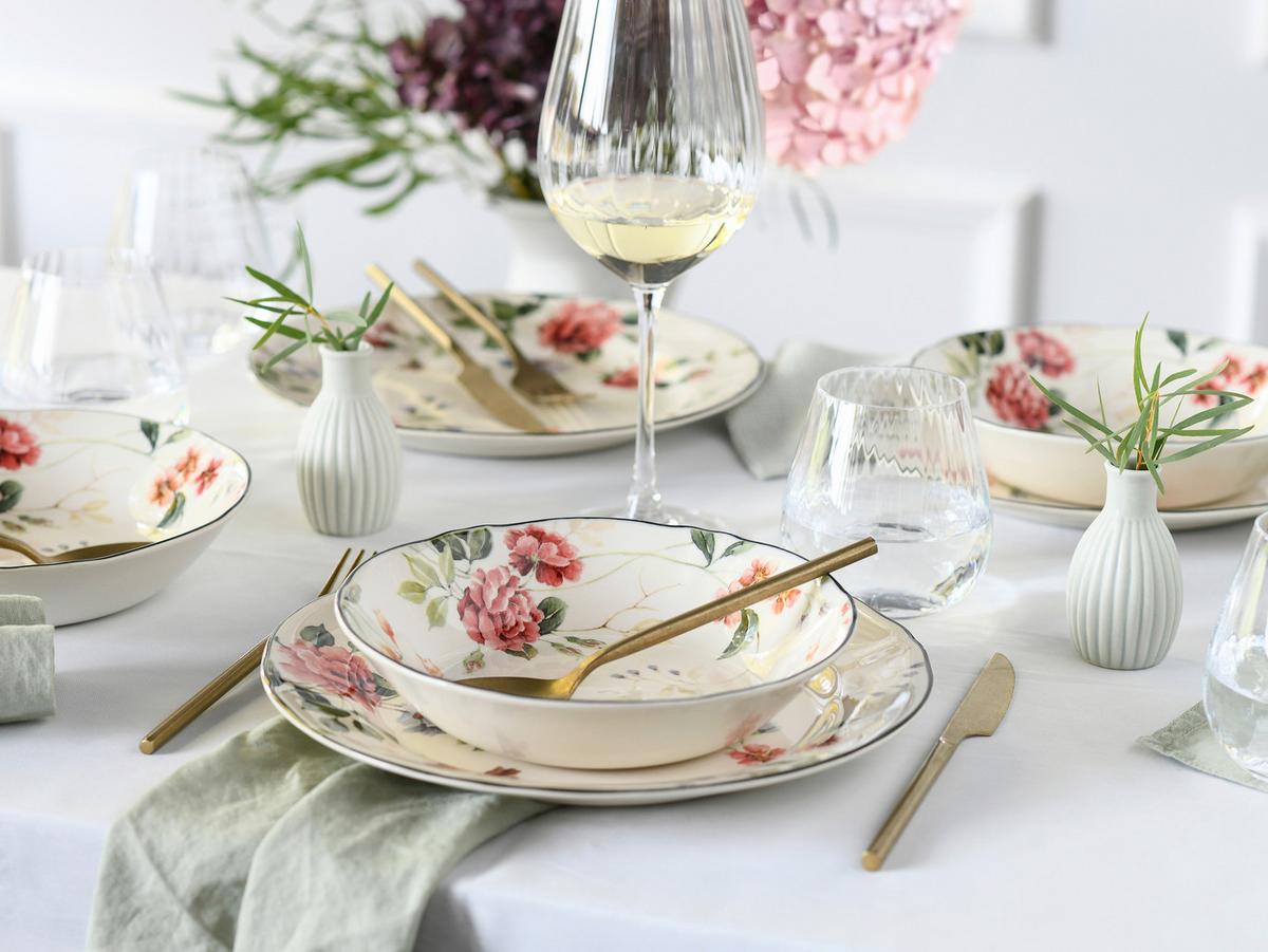 Tafelservice Priscilla Keramik 6 Personen Floral - Waldgrün/Mauve, Trend, Keramik - Creatable