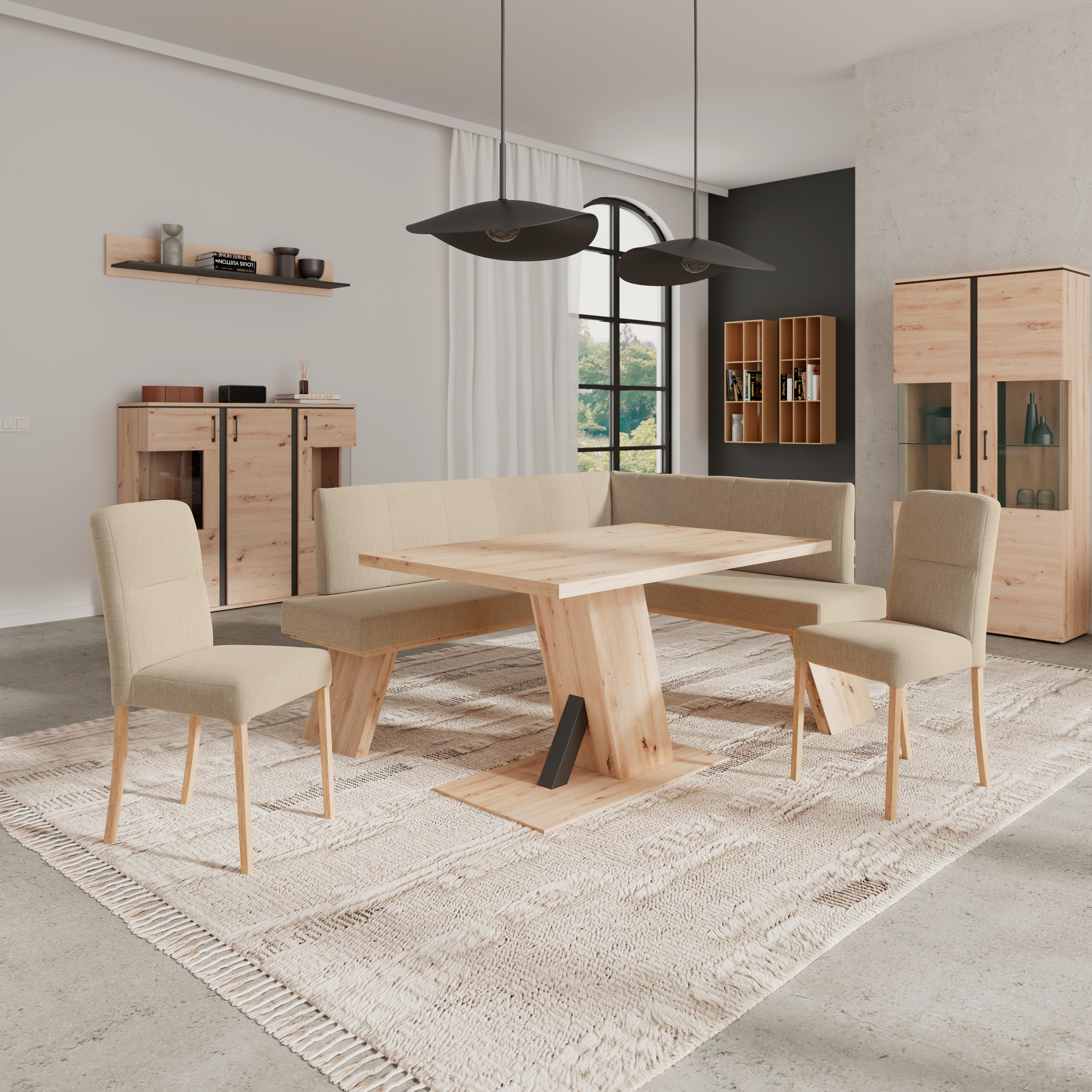 Eckbank Emma Ii Webstoff Beige, B: 185 Cm - Eichefarben/Beige, KONVENTIONELL, Holzwerkstoff/Textil (185/150cm)