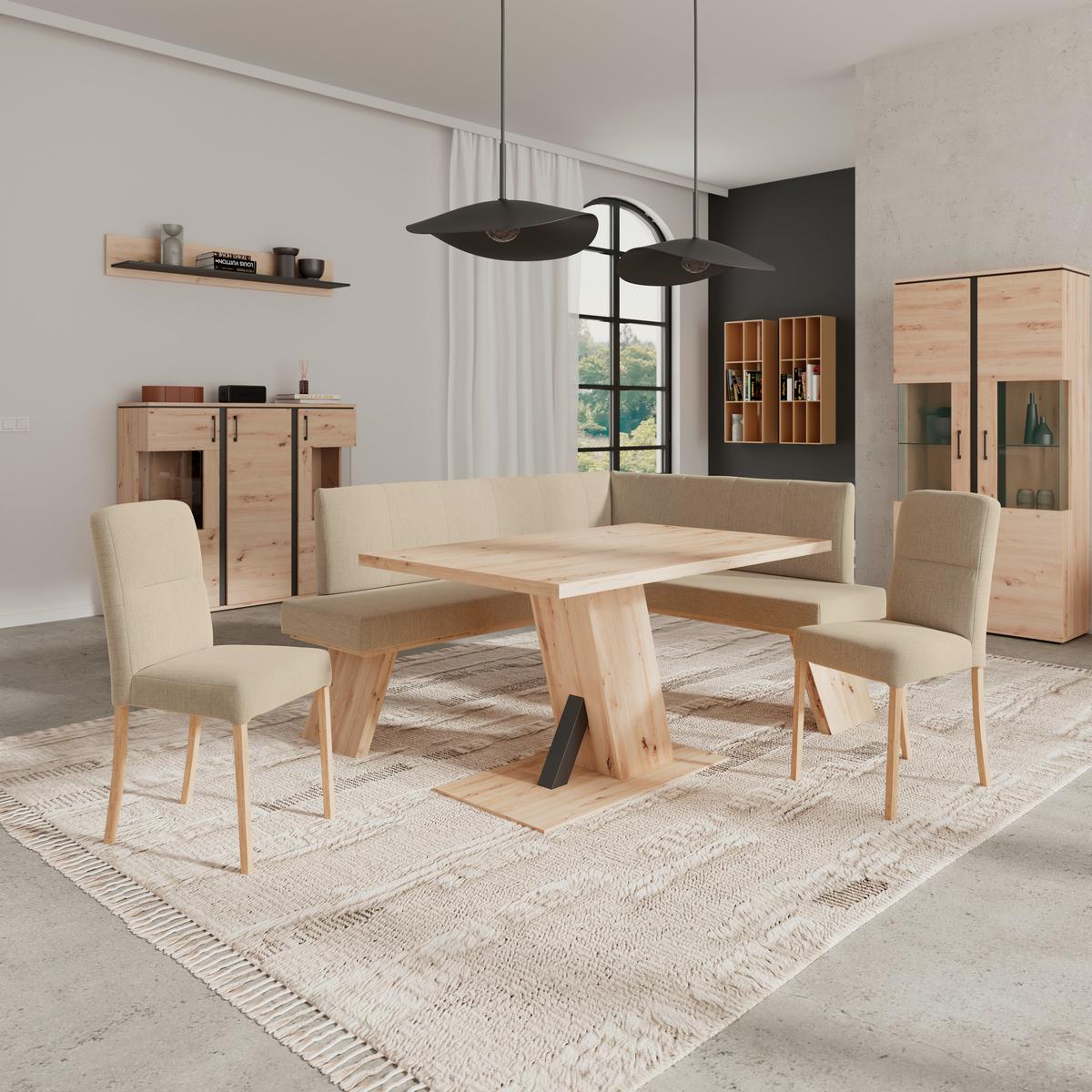 Eckbank Emma Ii Webstoff Beige, B: 140 Cm - Eichefarben/Beige, KONVENTIONELL, Holzwerkstoff/Textil (160/140cm)