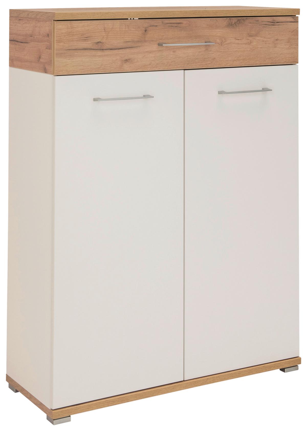 Schuhschrank Gw-Topix Weiß/ Eiche Dekor 2-Türig B: 89 cm - Eichefarben/Alufarben, MODERN, Holzwerkstoff (89/118/37cm) - Germania