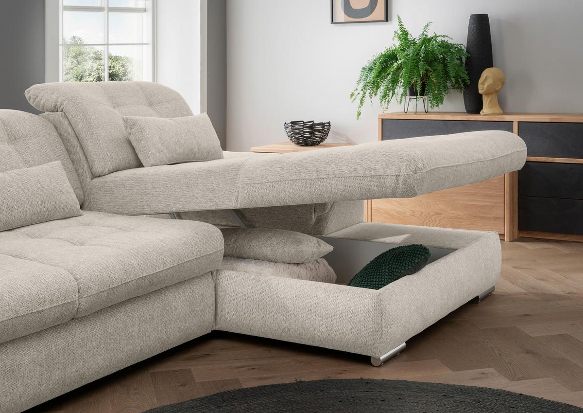 Ecksofa Rigatti, Beige S: 314x184 cm - Chromfarben/Beige, MODERN, Textil (314/184cm) - Livetastic