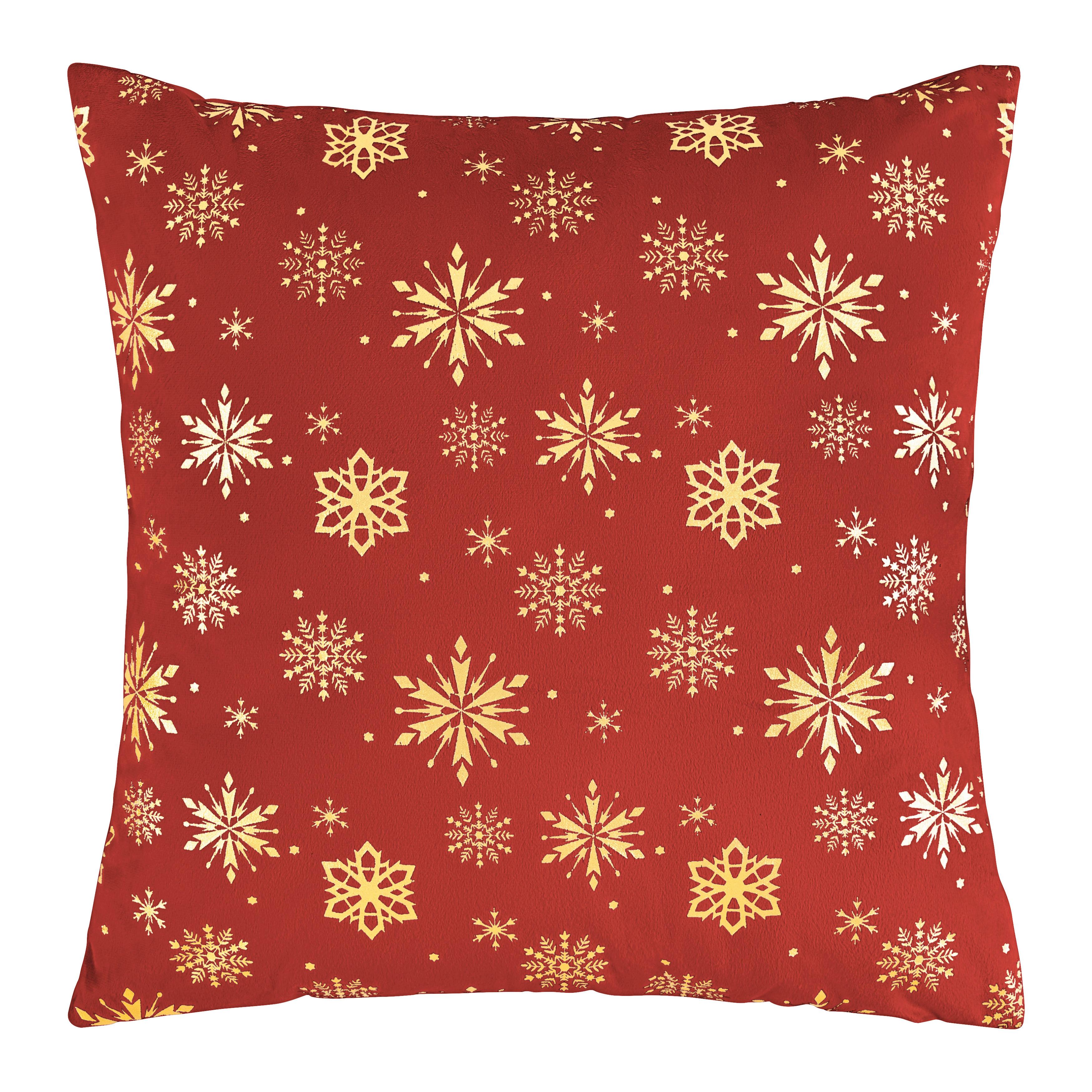 DEKORAČNÝ VANKÚŠ SNOWFLAKE - zlatá/červená, textil (45/45cm) - Mömax